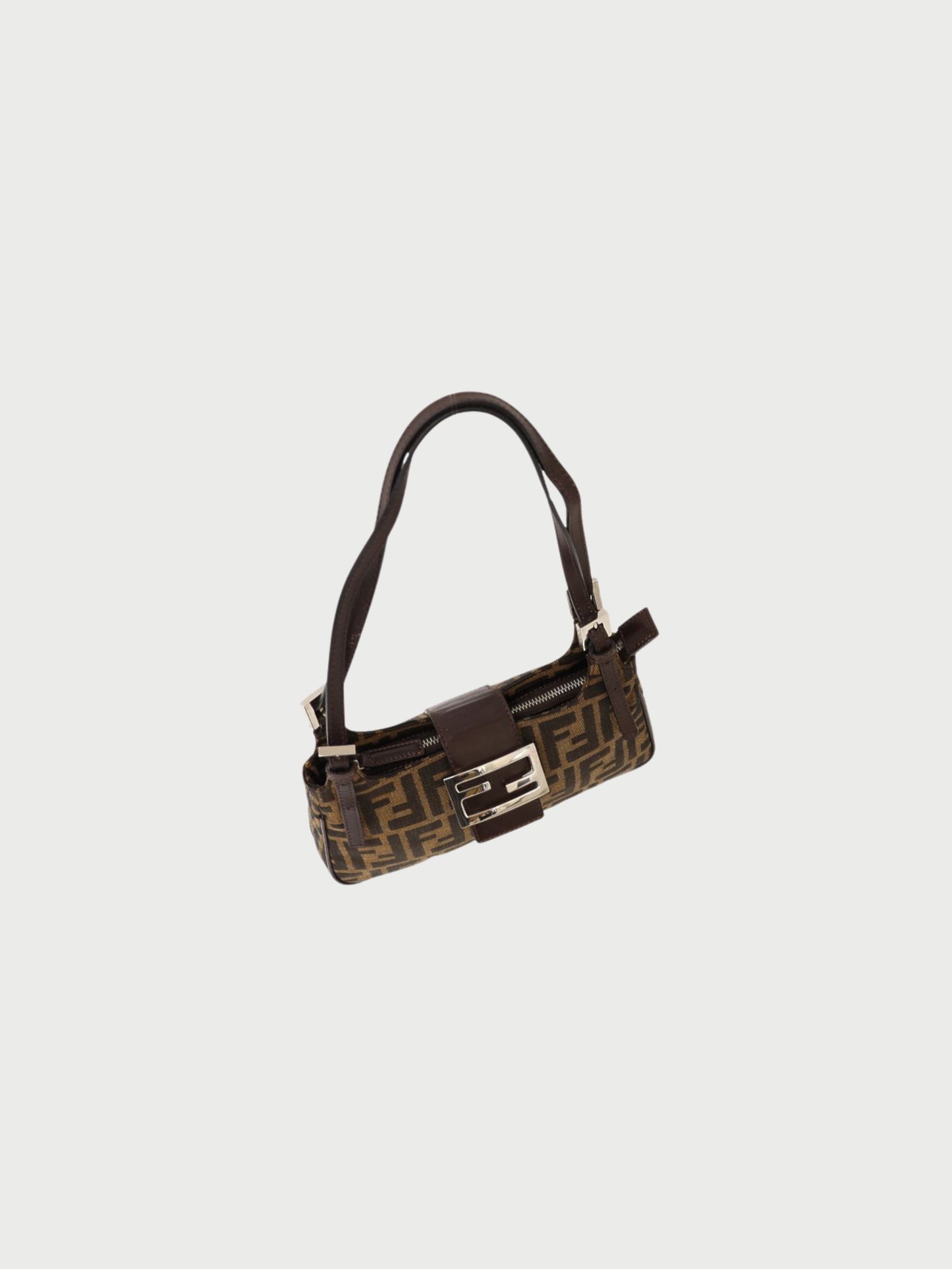 Fendi 2000s Brown Zucca Canvas Leather One-Shoulder Bag