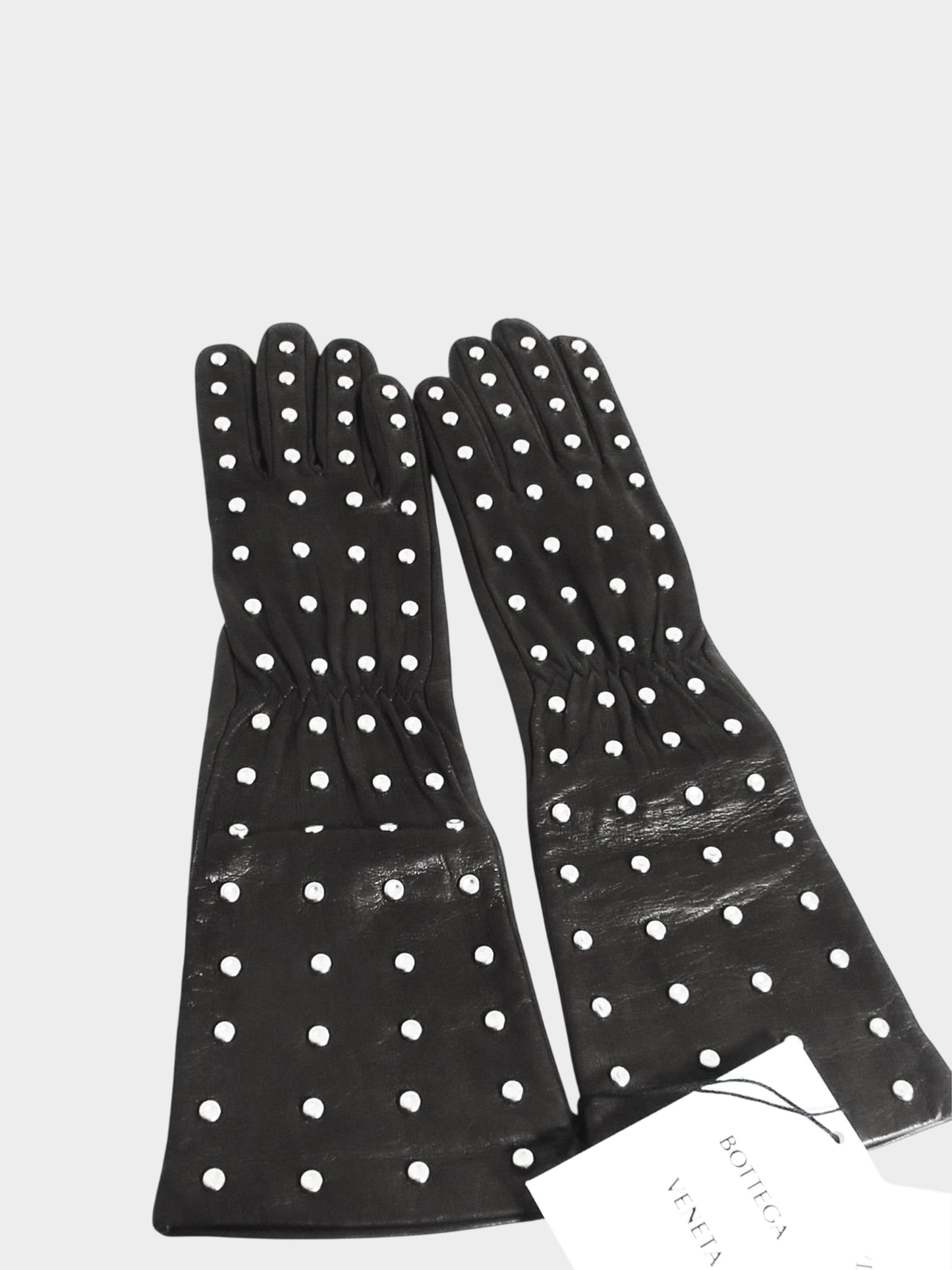 Bottega Veneta 2010s Black Studded Lambskin Leather Gloves