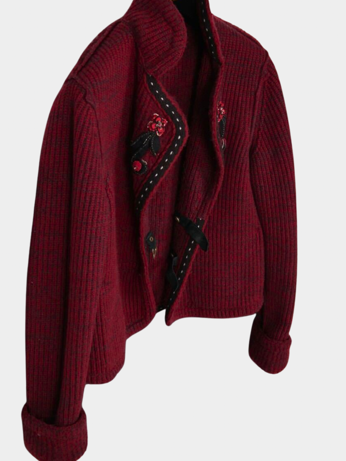 Chanel 2015 Berry Red Floral Embroidered Two-Pocket Jacket