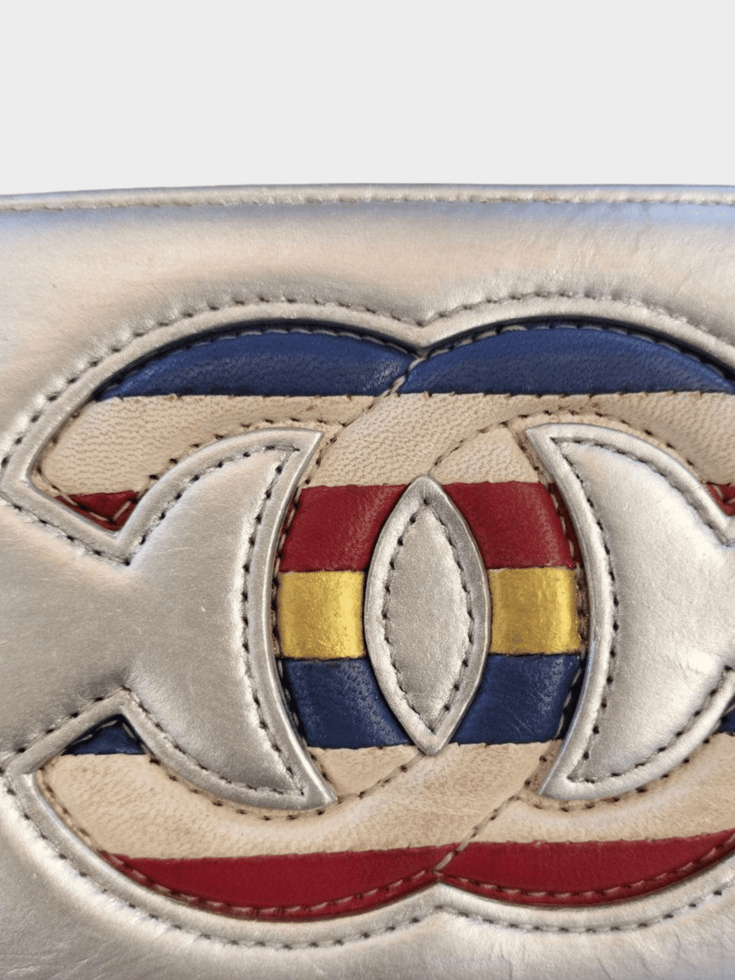 Chanel 2016 Silver and Multicolor Lambskin Leather L-Gusset Zip Wallet