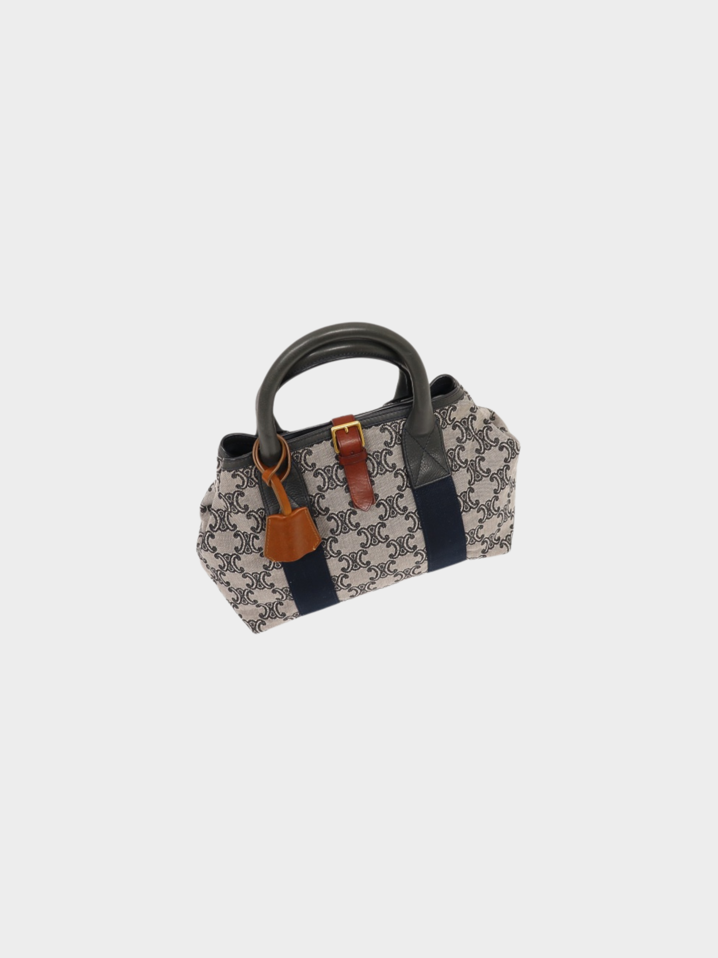 Celine 2000s Brown Navy Macadam Canvas Leather Handbag