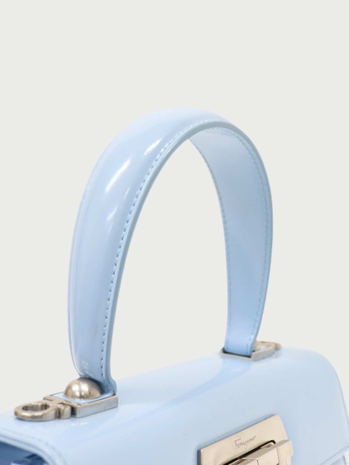 Salvatore Ferragamo 2023 Light Blue Patent Leather Gancini 2Way Bag
