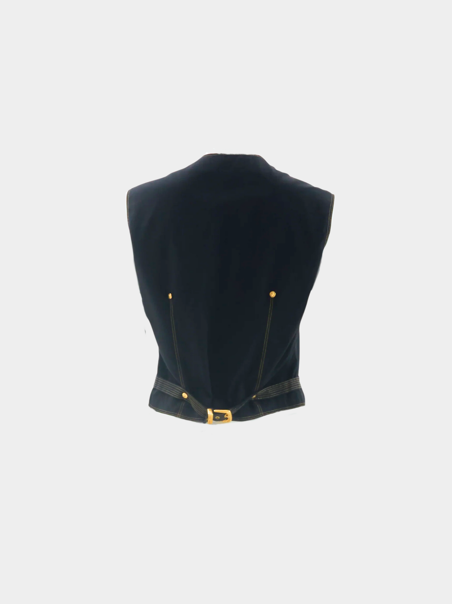 Gianni Versace Versus FW 1992 Black Gold Medusa Button Vest Top