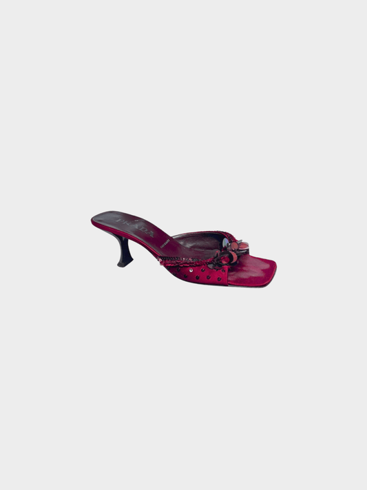 Prada 2000s Burgundy Sequined Satin Mules