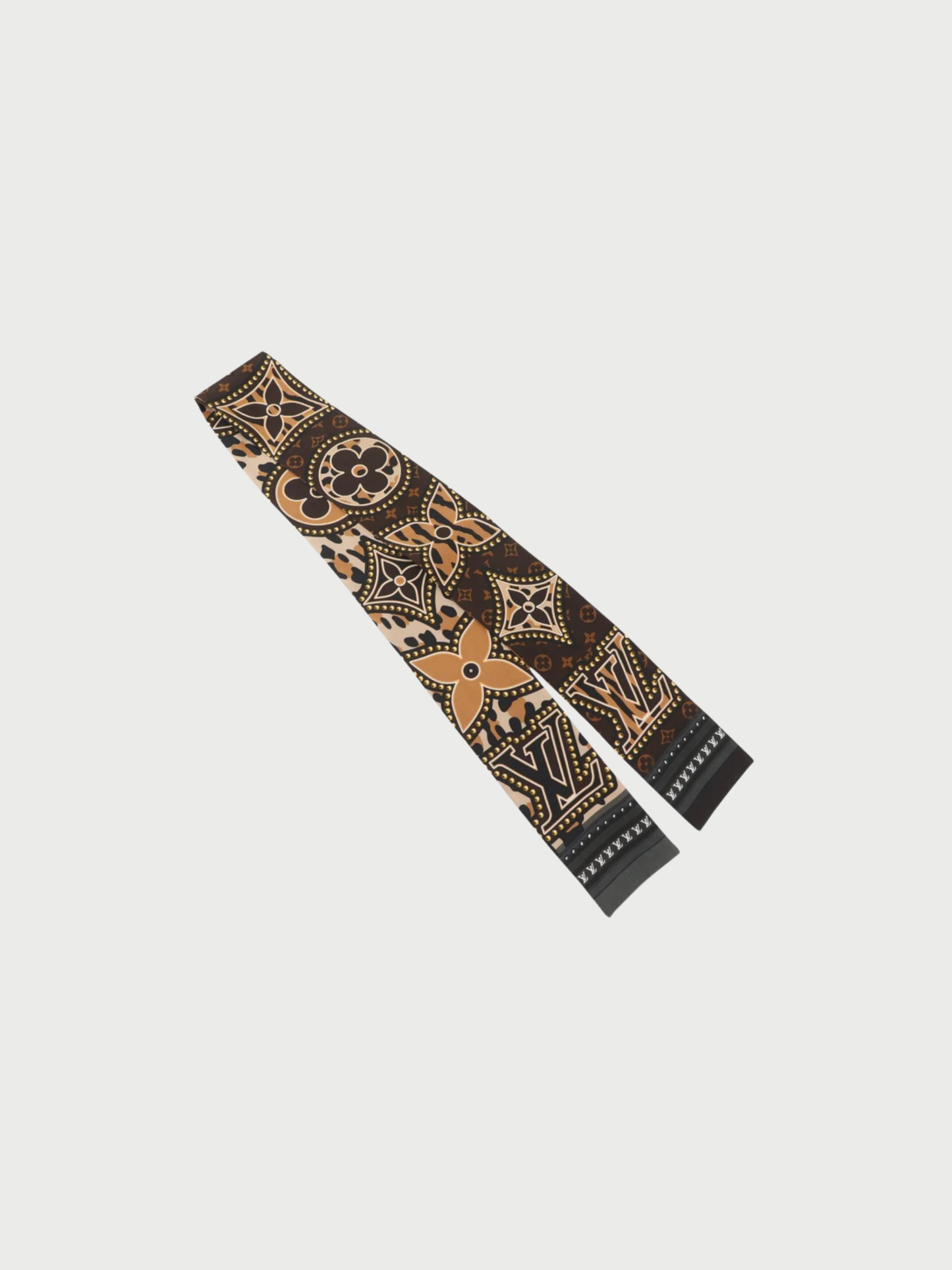 Louis Vuitton 2020s Brown Silk Leopard LV World Bandeau Scarf