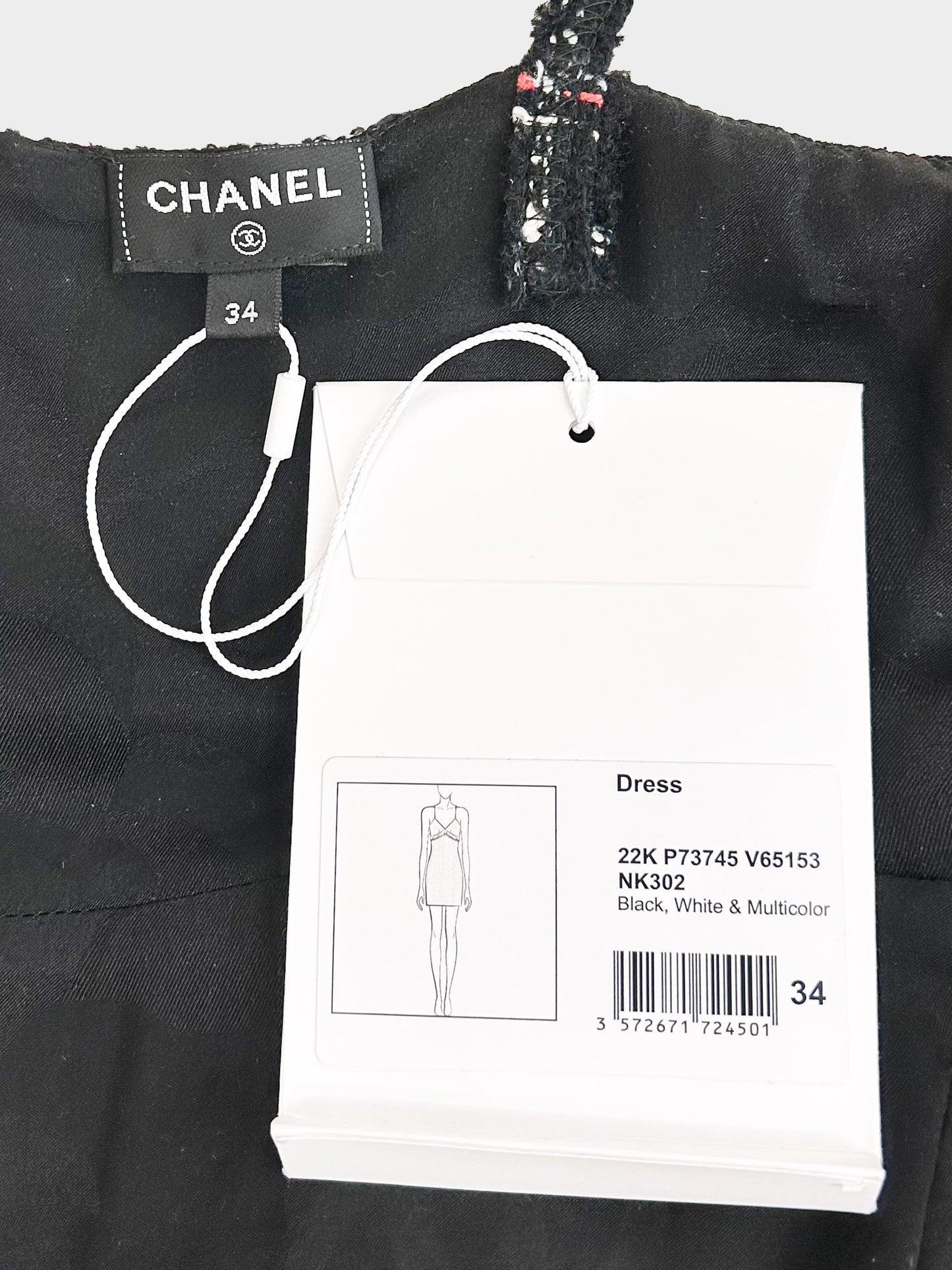 Chanel 2022 Black White and Multicolor Tweed Mini Dress