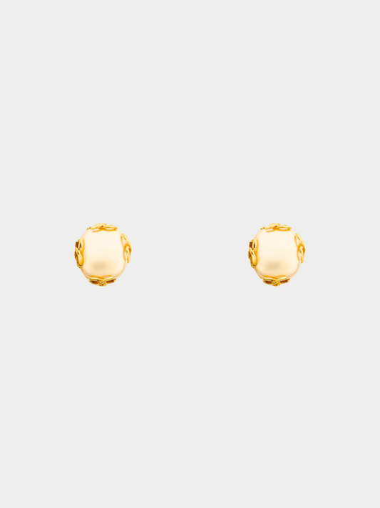 Chanel 1993 Gold Coco Pearl Clip-on Earrings