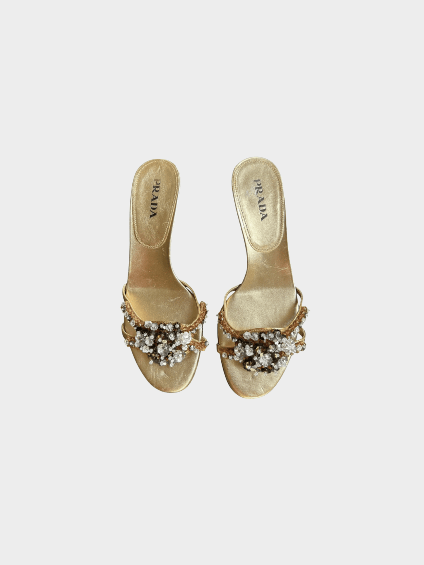 Prada 2000s Crystal Embedded Golden Mule Heels