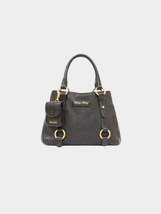 Miu Miu 2010s Black Leather Pouch Charm Shoulder Bag