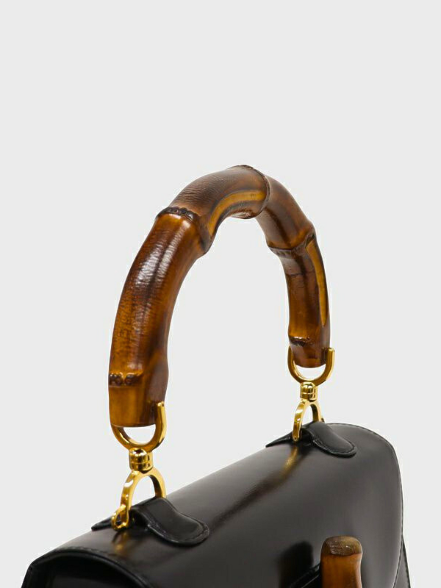 Gucci 1990s Black Bamboo Leather Turn Lock 2-Way Bag