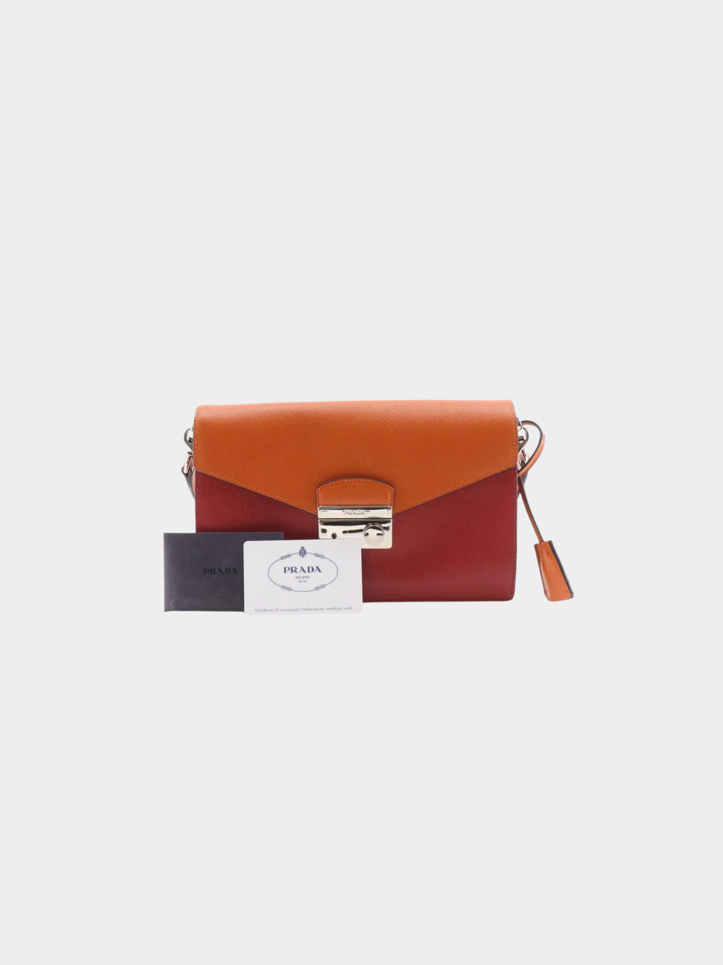 Prada 2010s Red Orange Saffiano Leather 2WAY Clutch Shoulder Bag