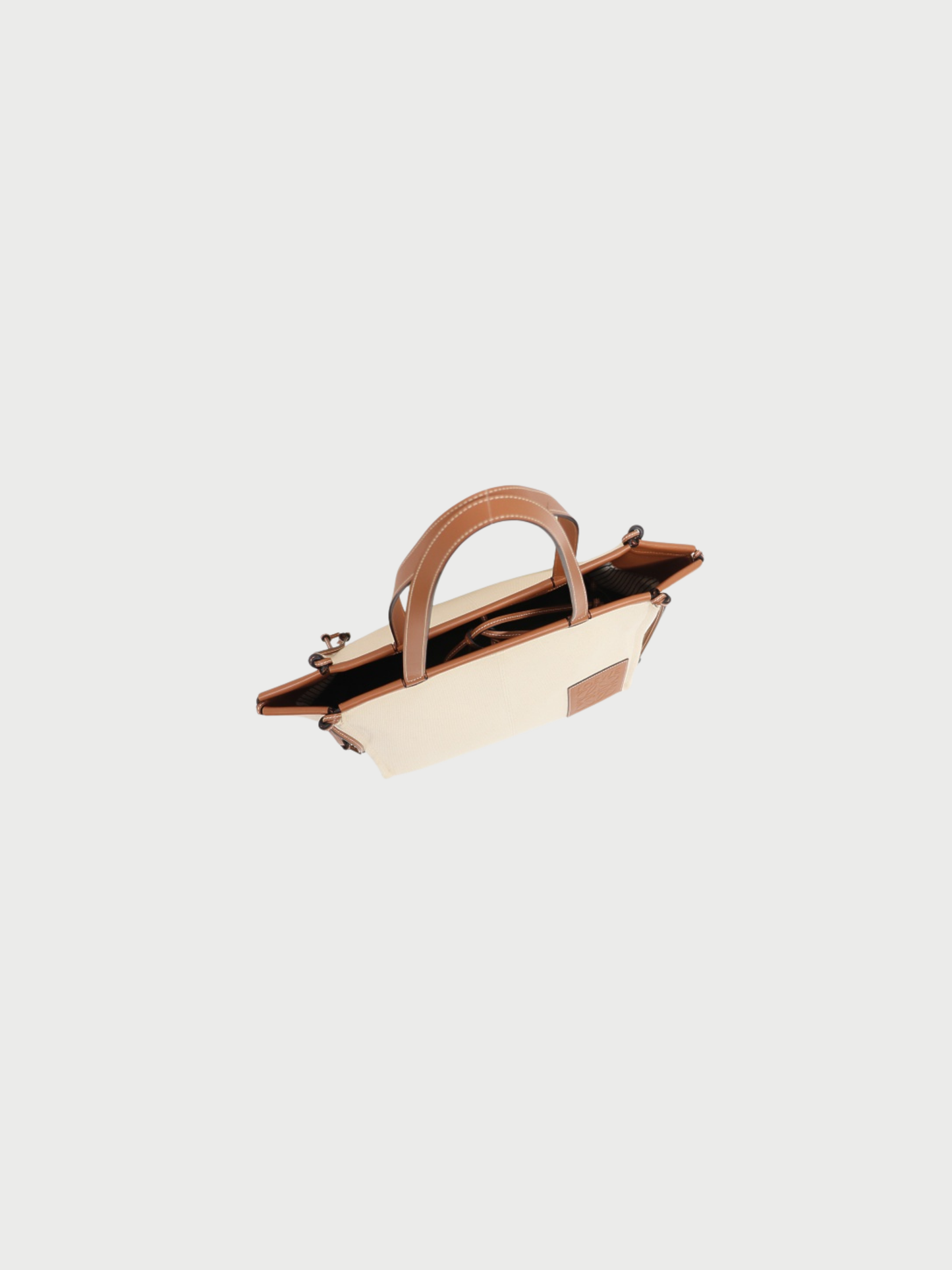 Loewe 2000s Ivory Brown Canvas Leather Cushion Tote Bag