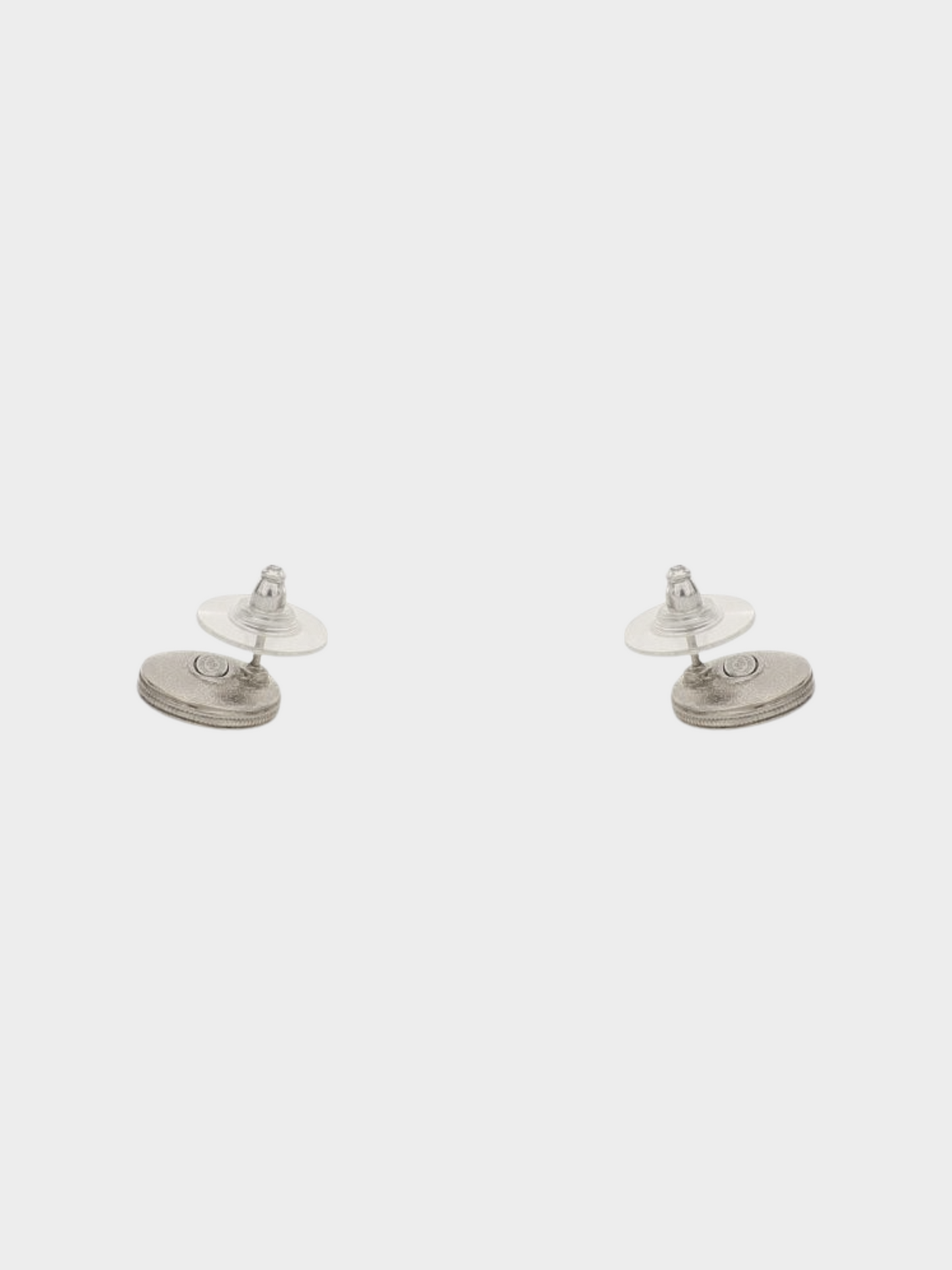 Chanel 2000s Silver CC Round Rhinestone Clip-on Earrings