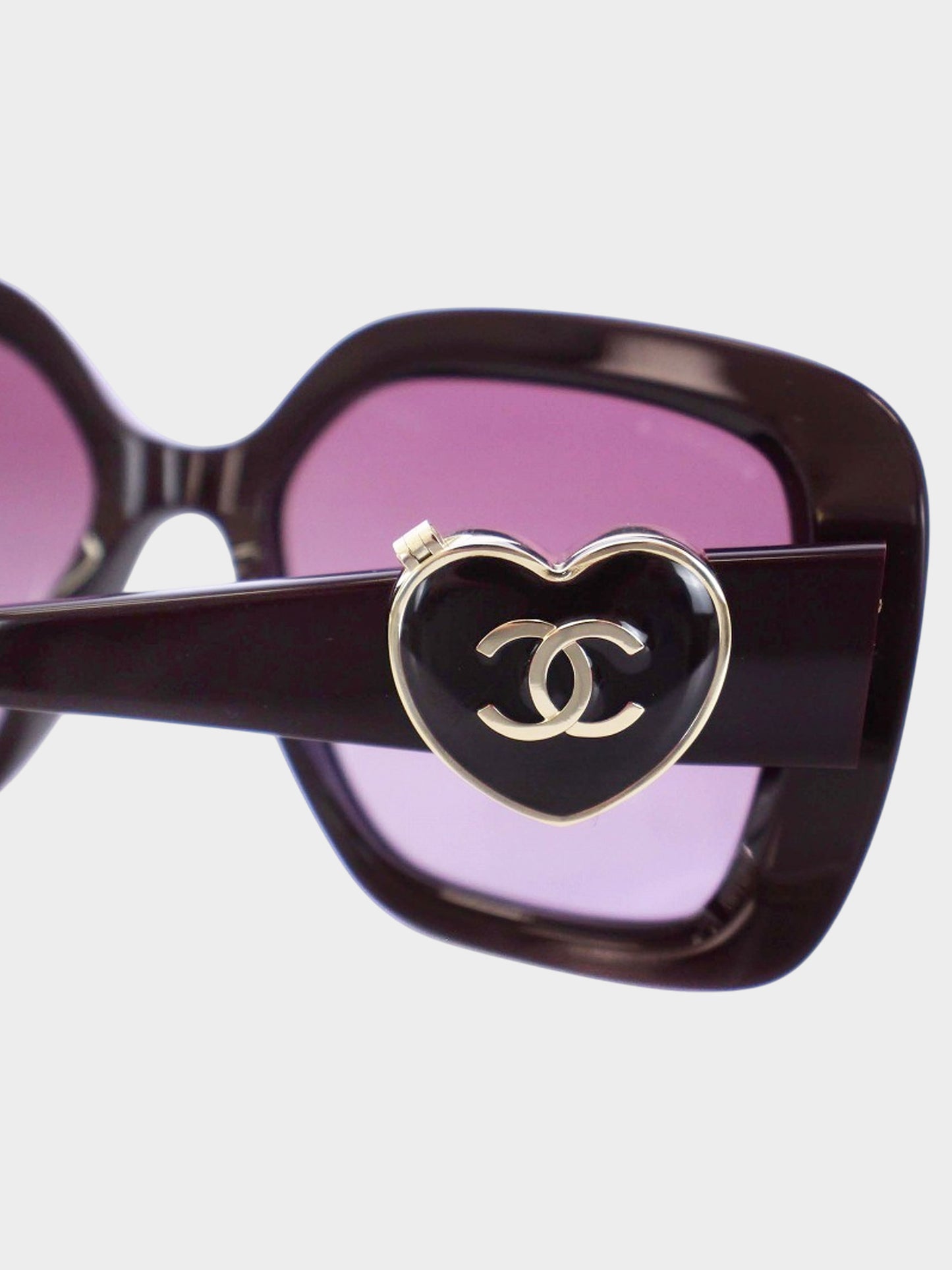 Chanel 2020s Burgundy CC Heart Locket Square Sunglasses