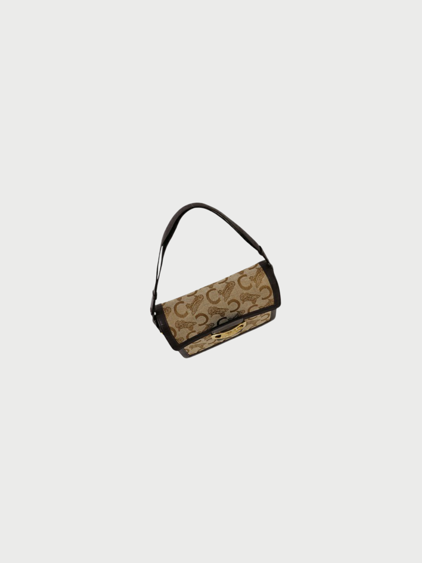 Celine 2000s Beige Brown Canvas Leather C Macadam One-Shoulder Bag