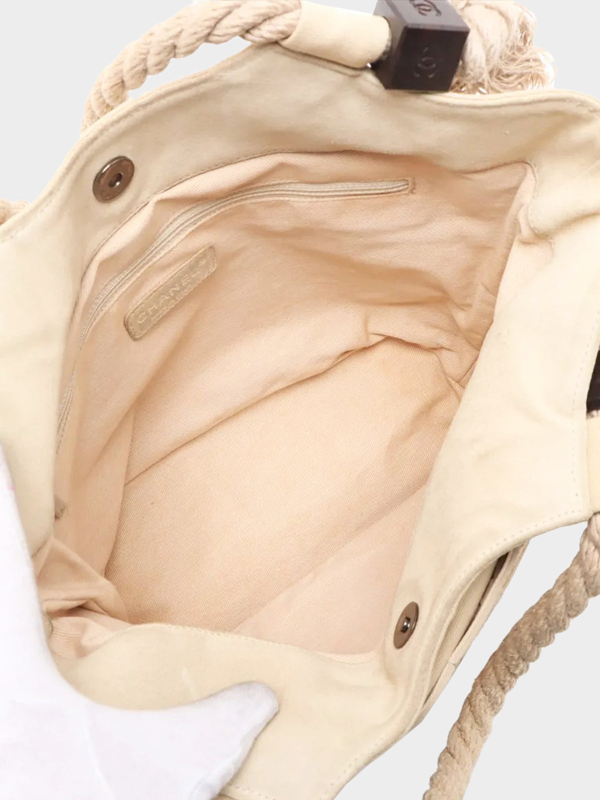 Chanel Cruise 2003-2004 Beige Canvas CC Camellia and Clover Rope Handle Tote Bag