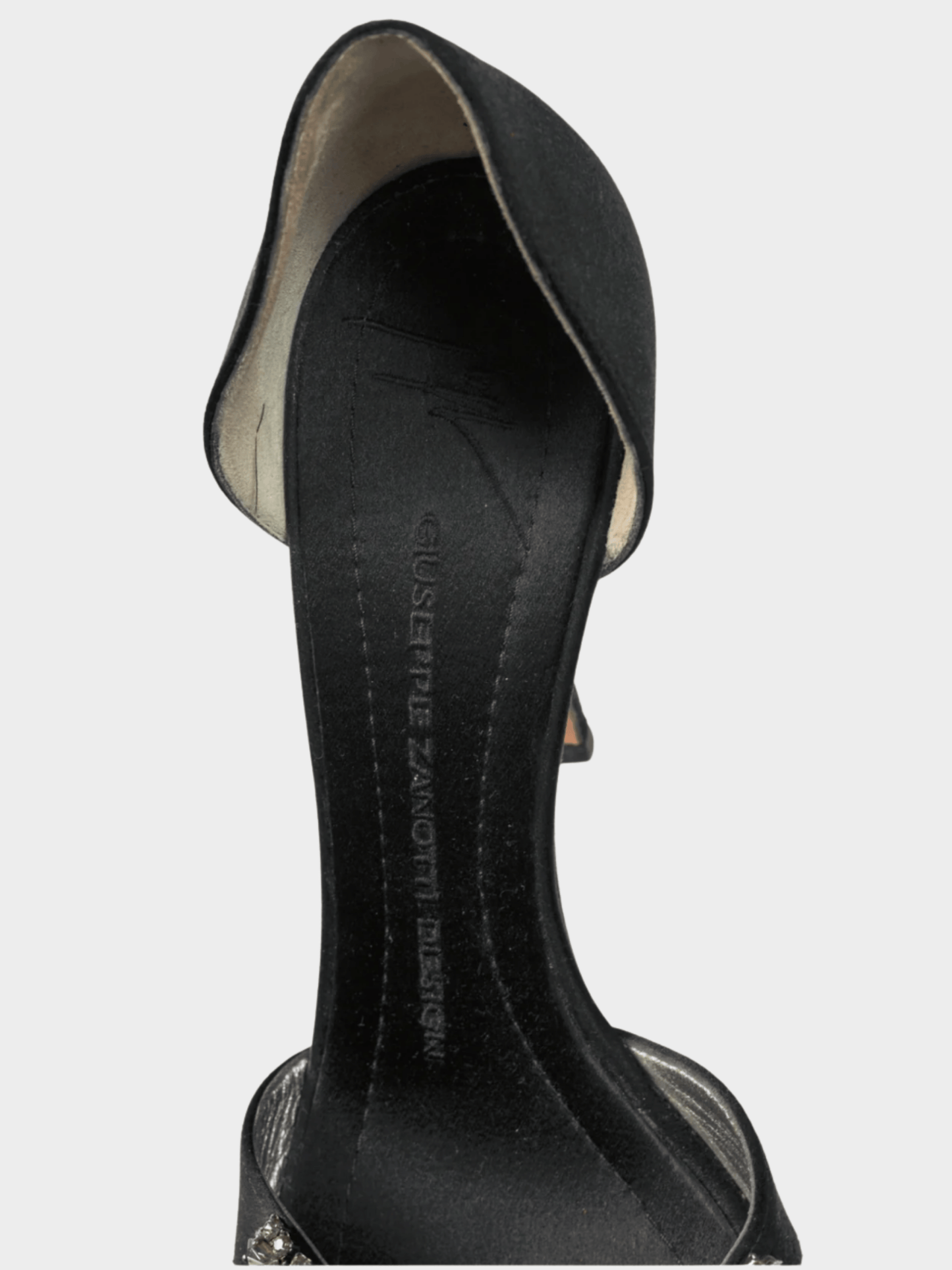 Giuseppe Zanotti 2010s Taz Black Silk-Satin Crystal-Embellished Peep-Toe Heels