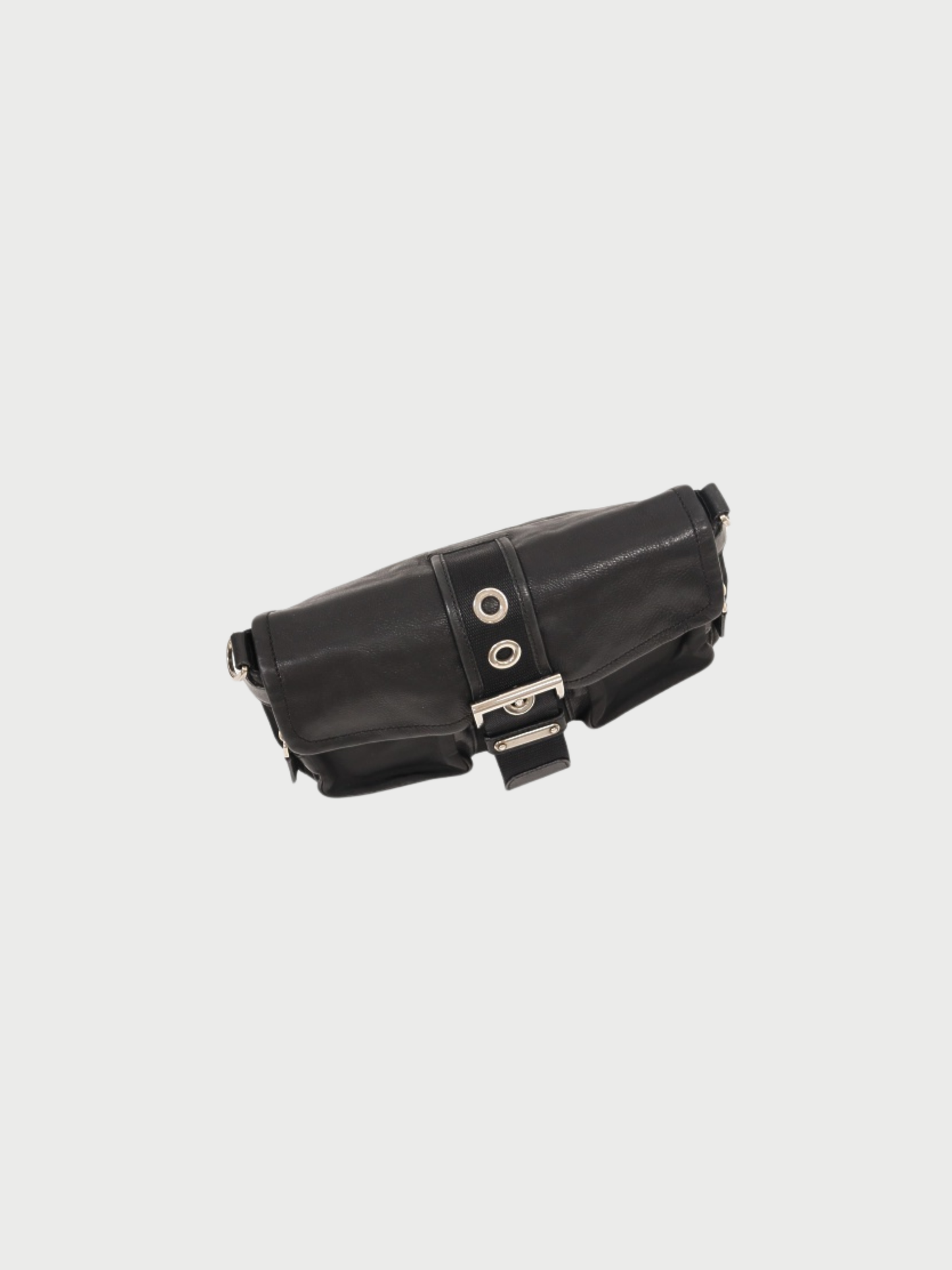 Prada 2000s Black Nylon Leather Triangle Logo One-Shoulder Bag