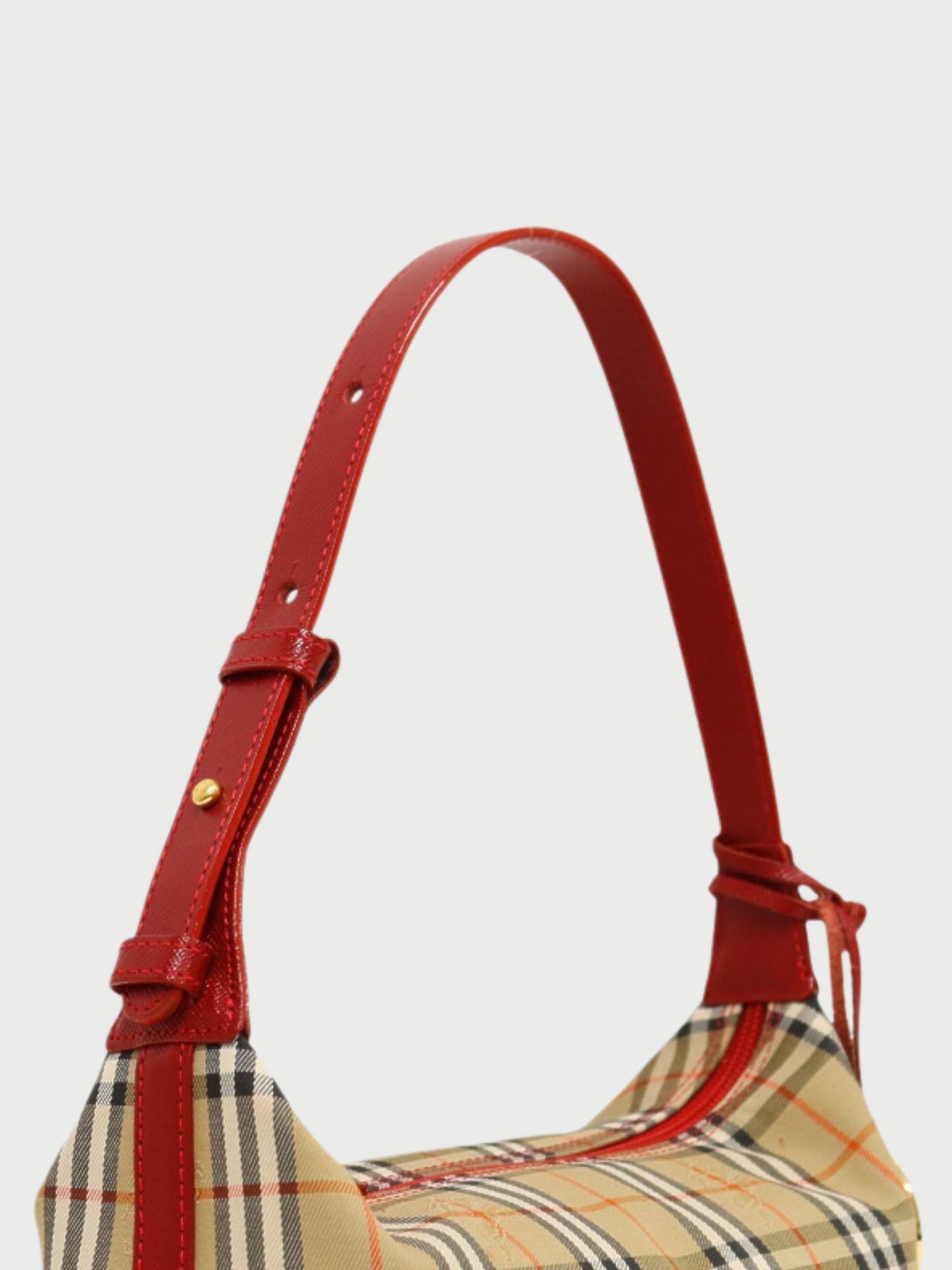 Burberry 2000s Beige Red Check Canvas Leather One Shoulder Bag