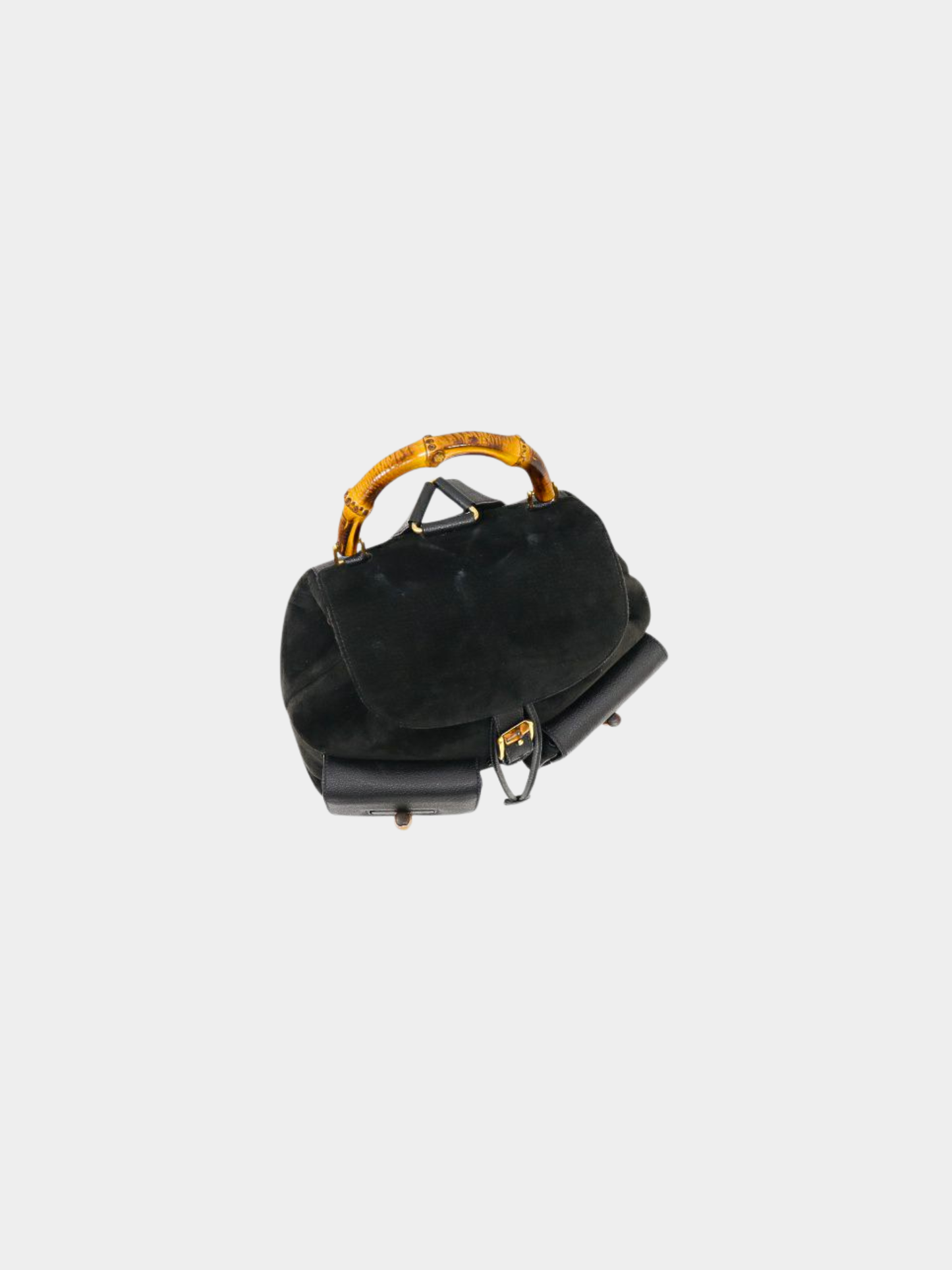 Gucci 2000s Black Suede Leather Bamboo Backpack