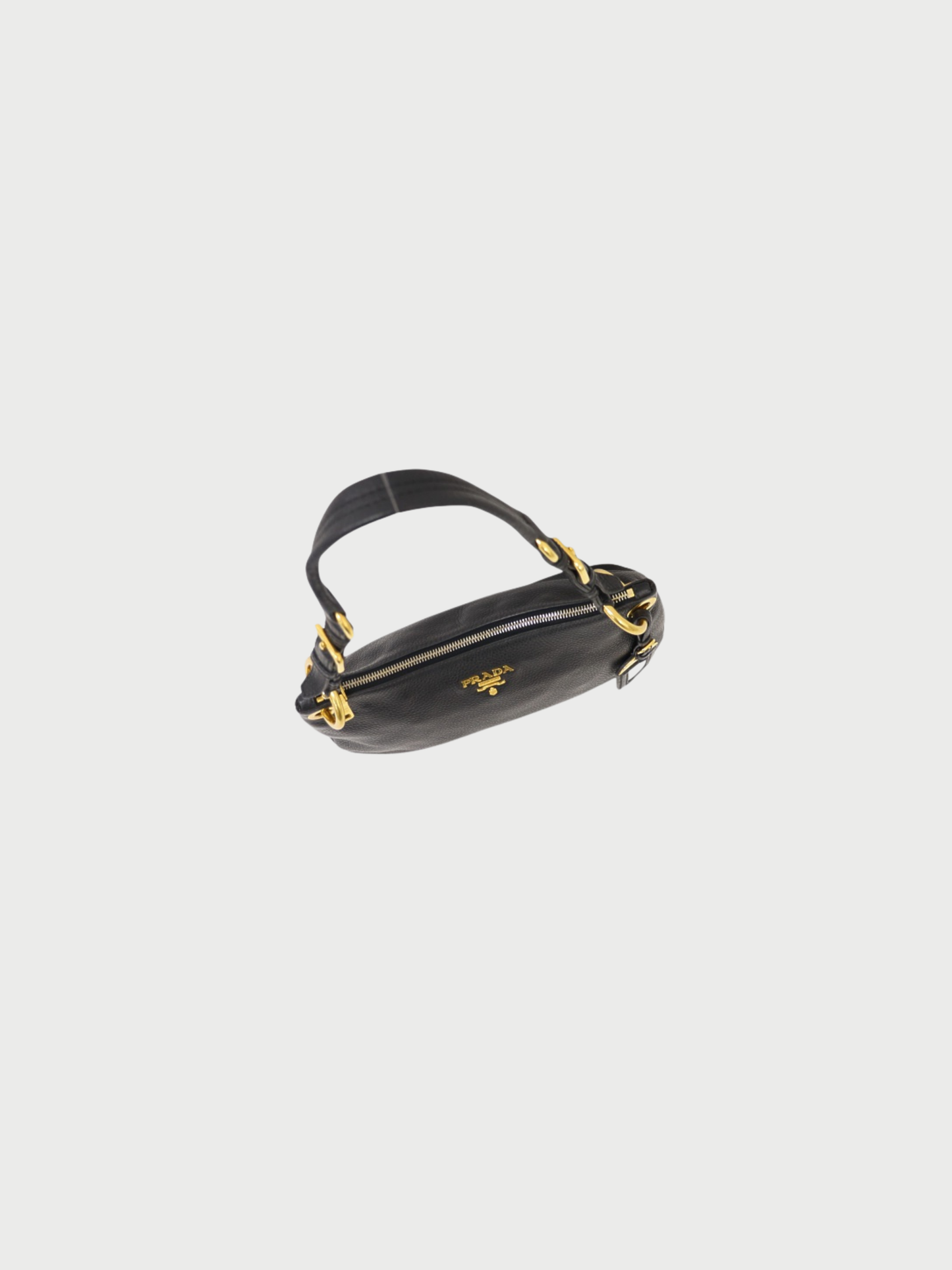 Prada 2010s Black Vitello Phenix Leather Logo Hardware One Shoulder Bag