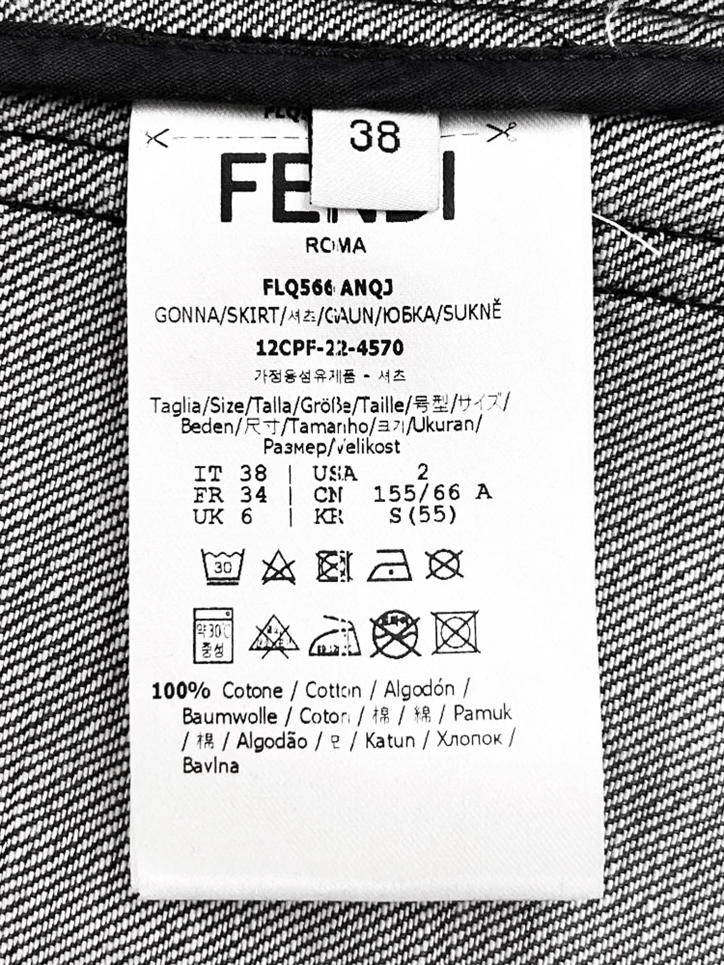 Fendi 2022 Grey Acid Wash Denim Mini Skirt