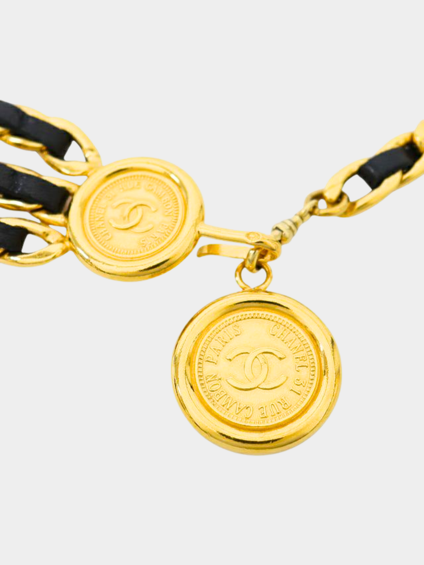 Chanel 2010s Gold Matelasse Black Leather Chain Belt