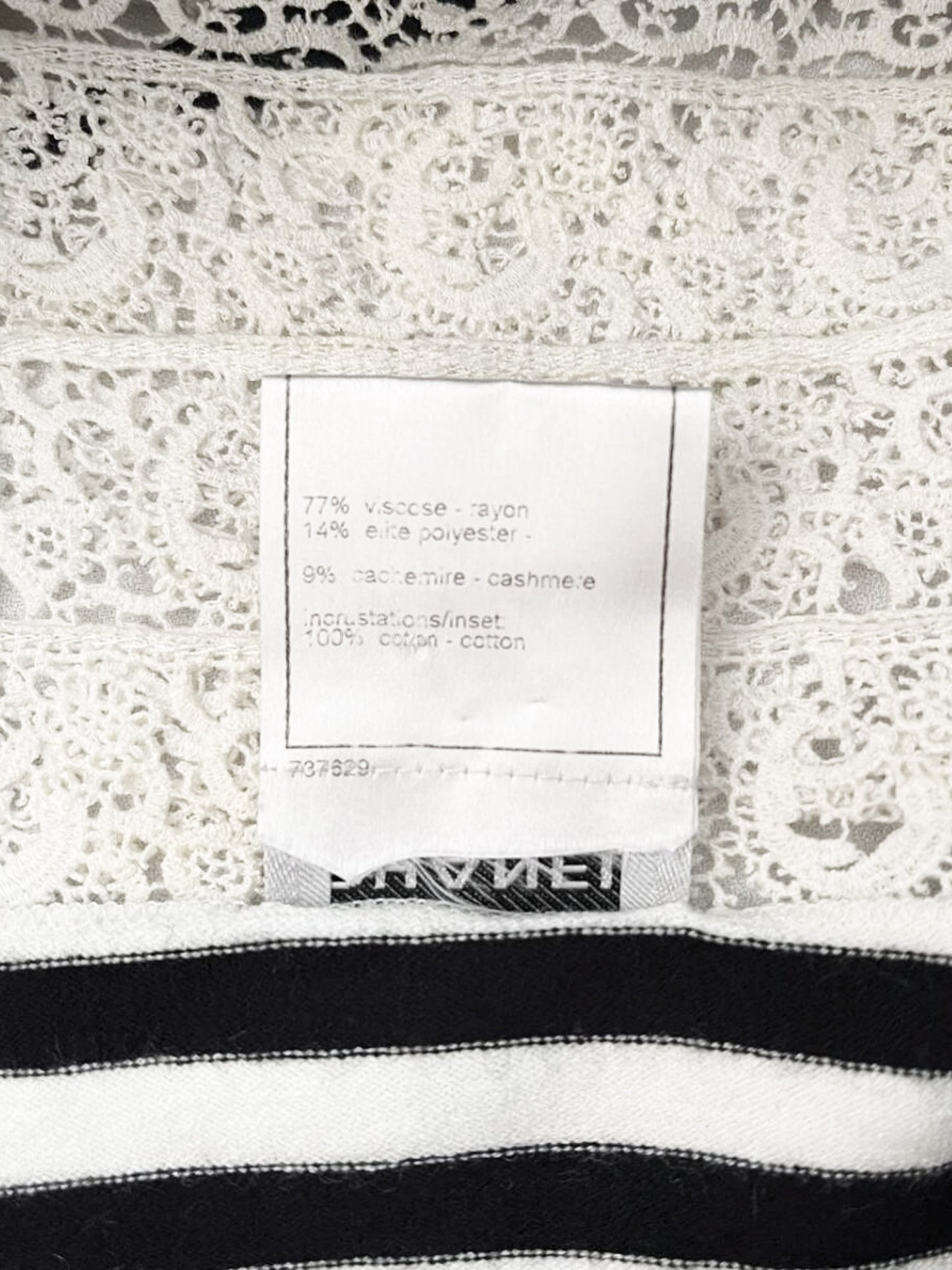 Chanel SS 2005 Black and White Lace and Stripe Printed Top