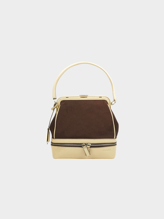 Prada 2000s Brown Canapa Cerniera Frame Doctor Bag