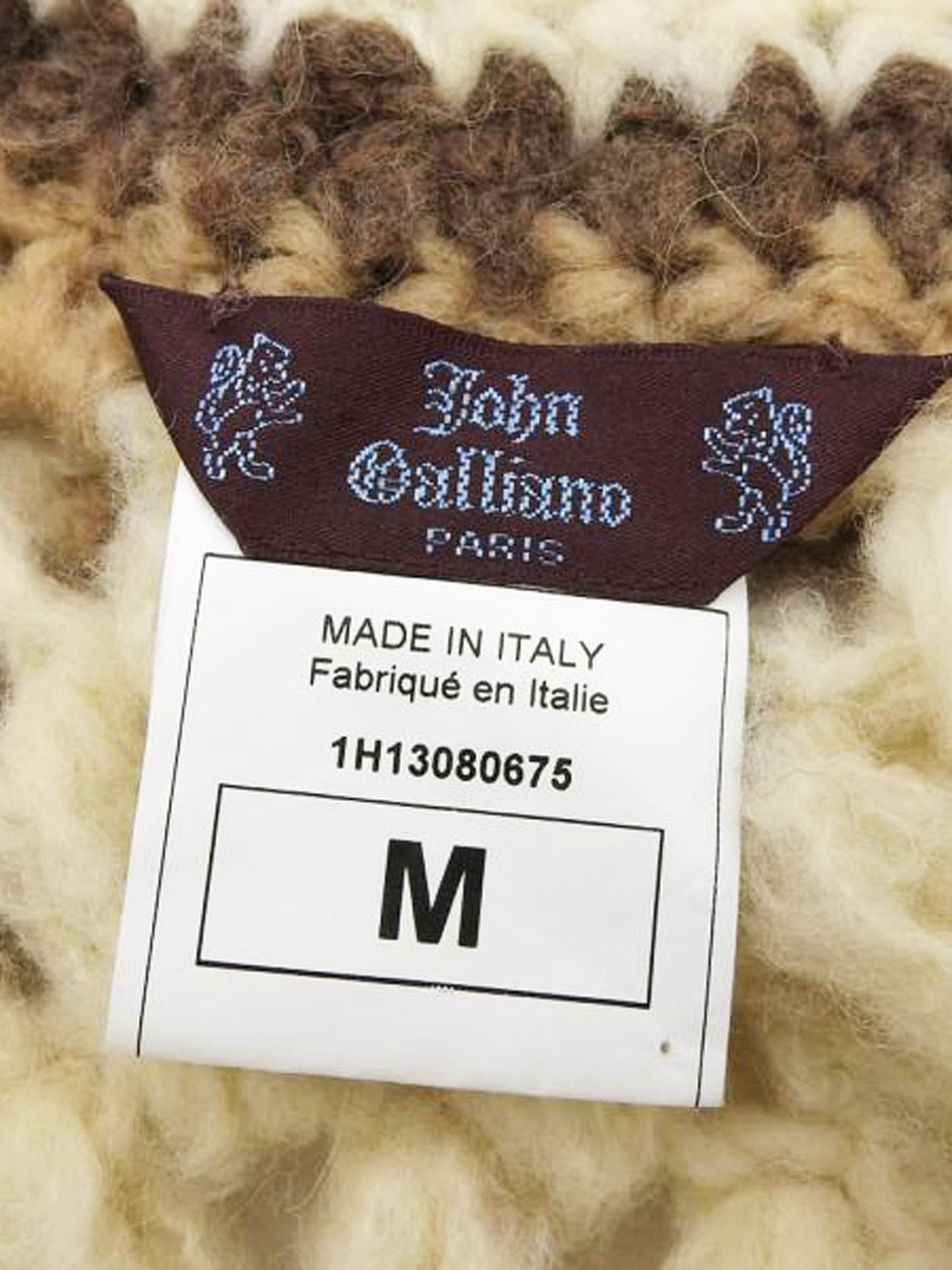 John Galliano 2000s Rare Beige Floral Stitched Knitted Coat