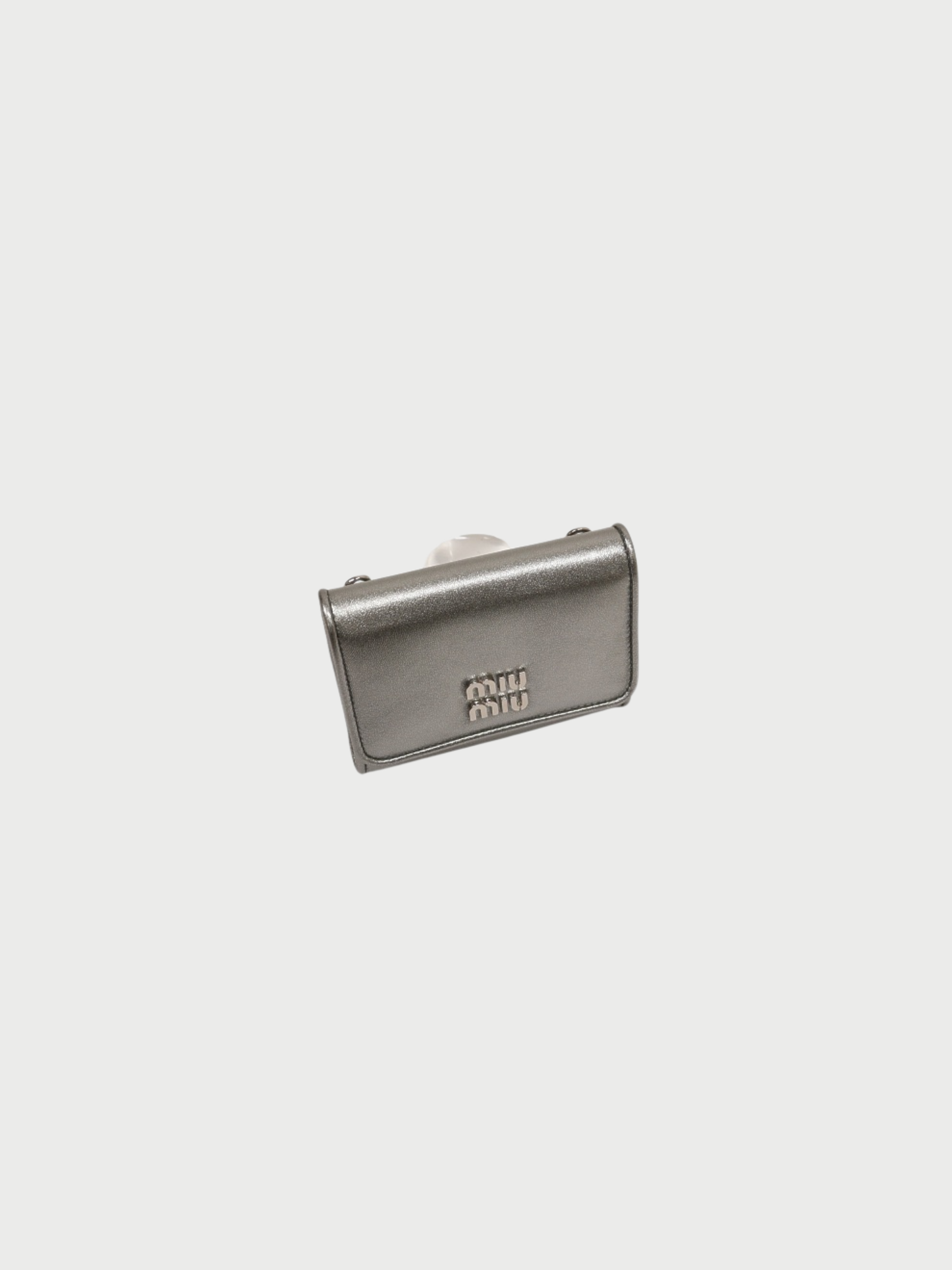 Miu Miu 2000s Silver Leather Logo Hardware Chain Shoulder Bag