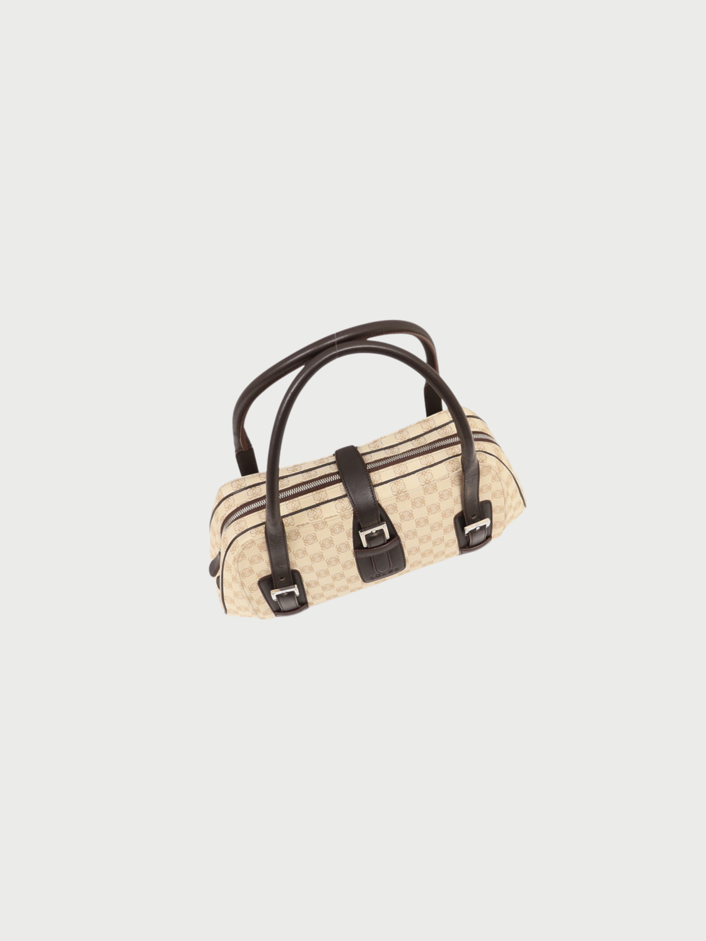 Loewe 2000s Ivory Brown Canvas Leather Senda Bag