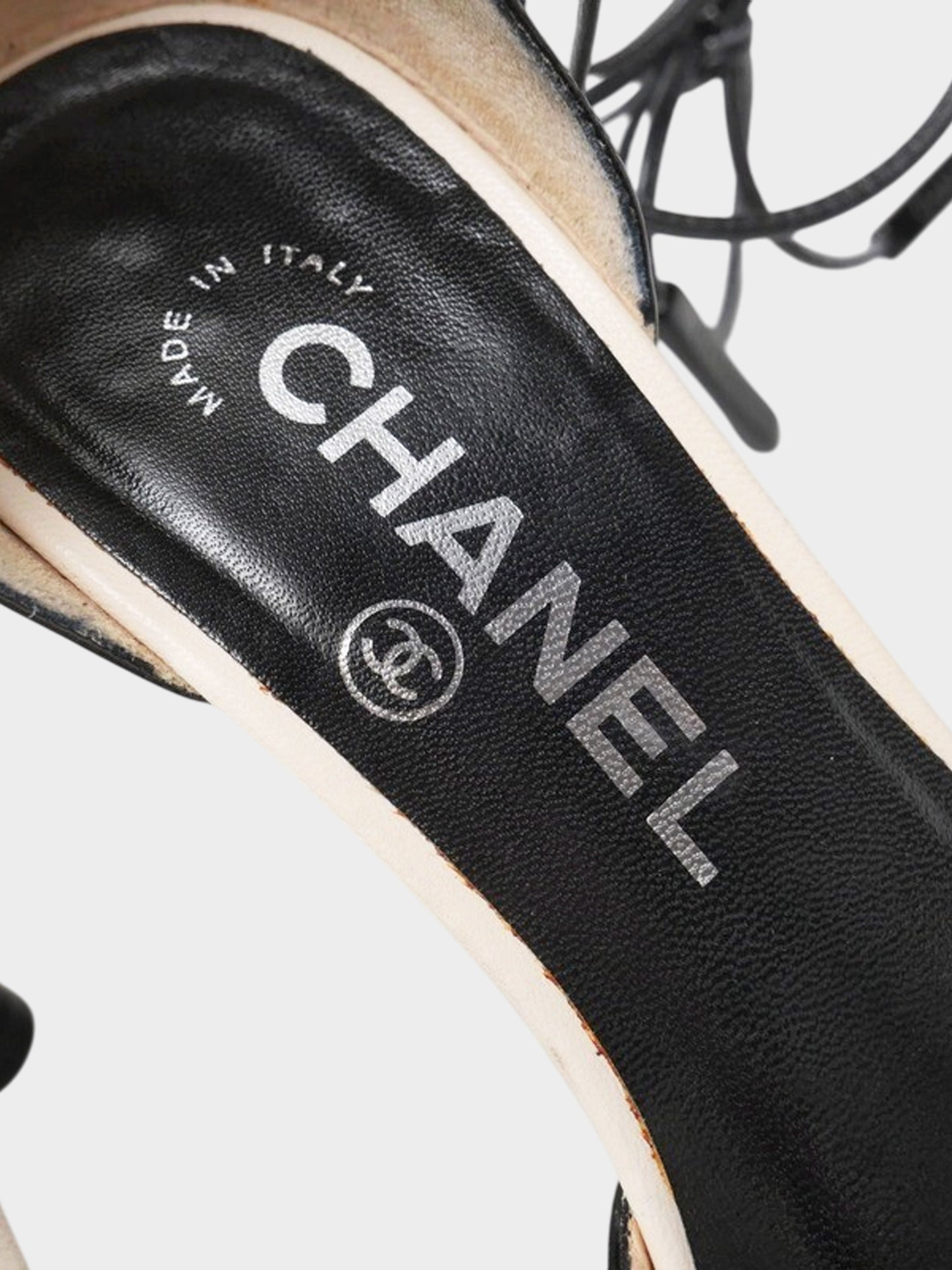 Chanel SS 2003 Black and Ivory Pointed Ankle Laced Heels