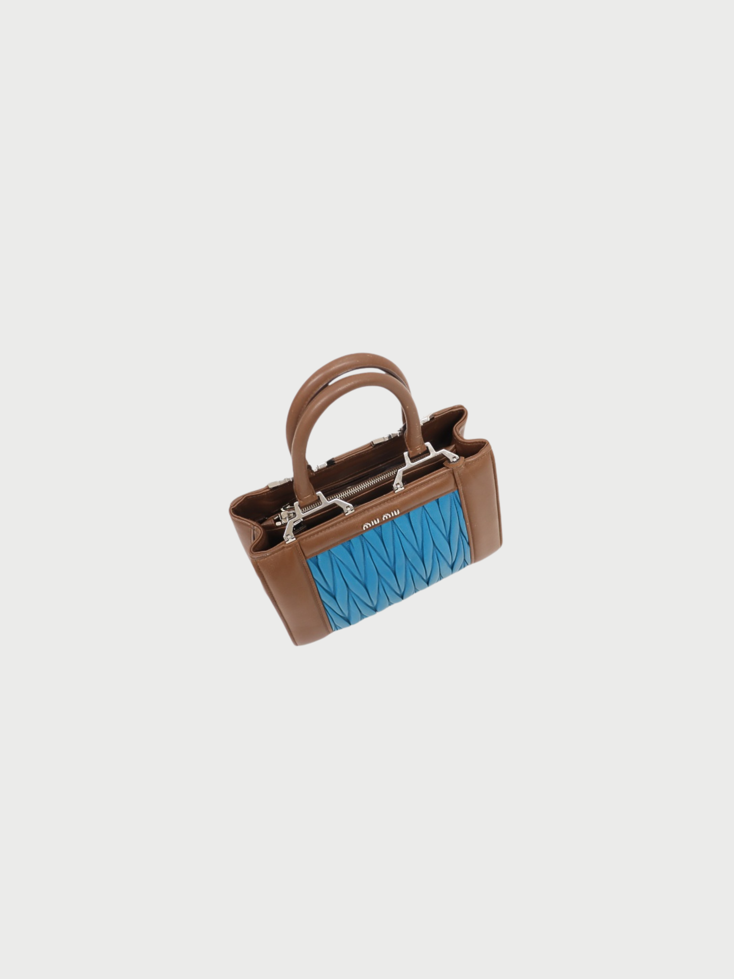 Miu Miu 2010s Brown Blue Leather Matelassé 2Way Bag