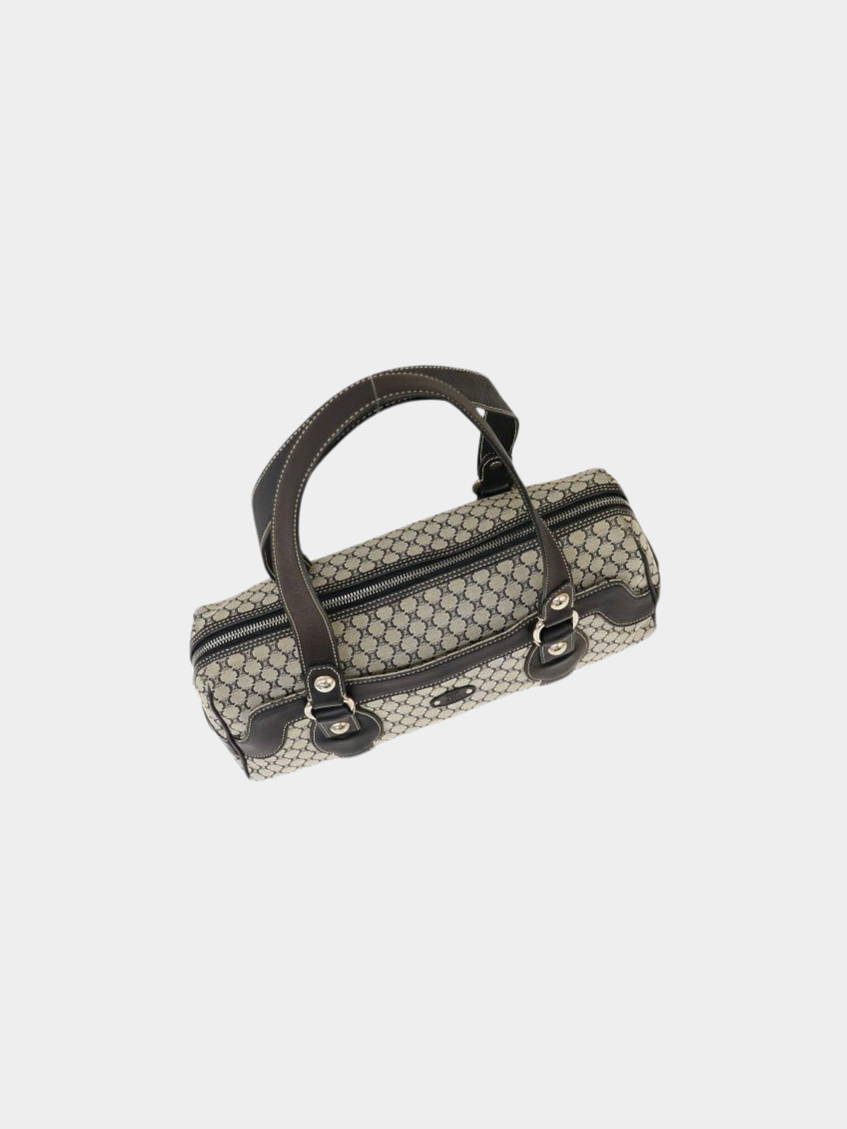 Celine 1990s Black Green Macadam Canvas Shoulder Bag