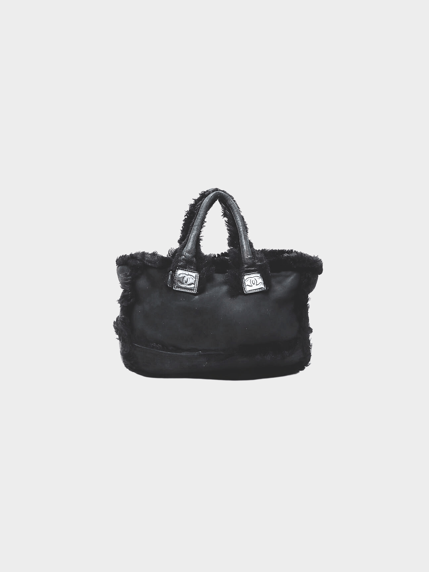 Chanel 2007-2008 Black Shearling Trim Tote Bag