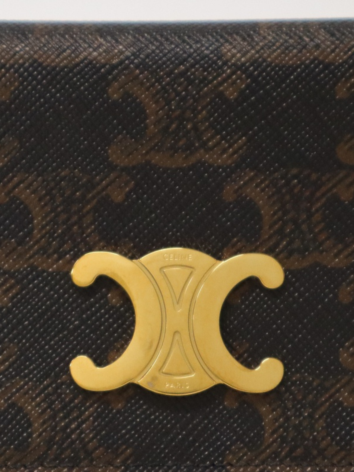Celine 2020s Charcoal Green Brown Triomphe Bifold Card Holder
