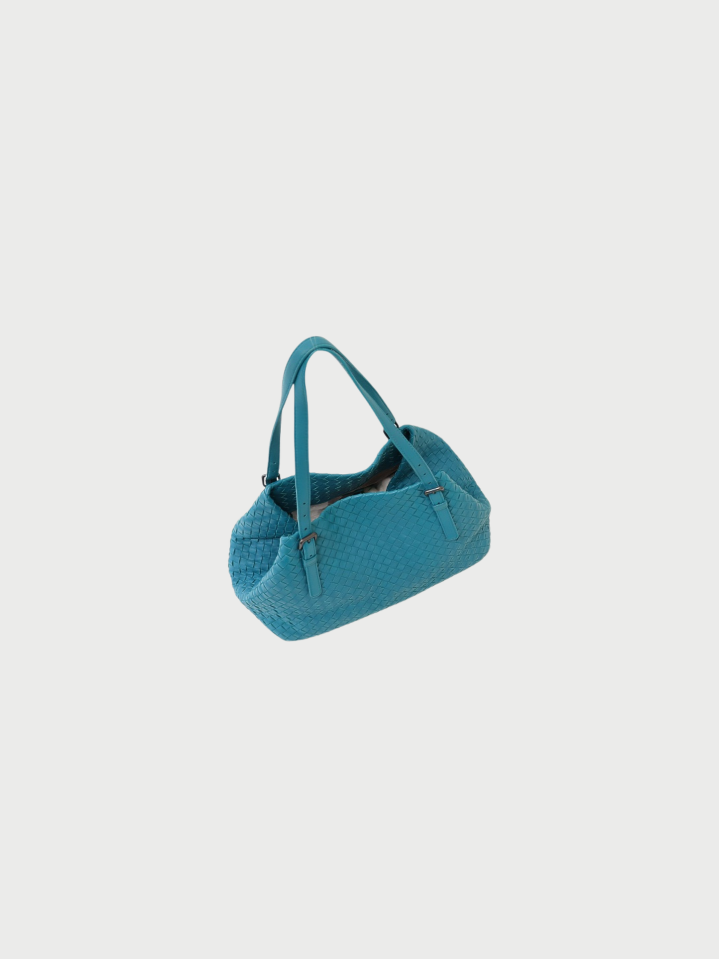 Bottega Veneta 2010s Blue Turquoise Leather Intrecciato Tote Bag