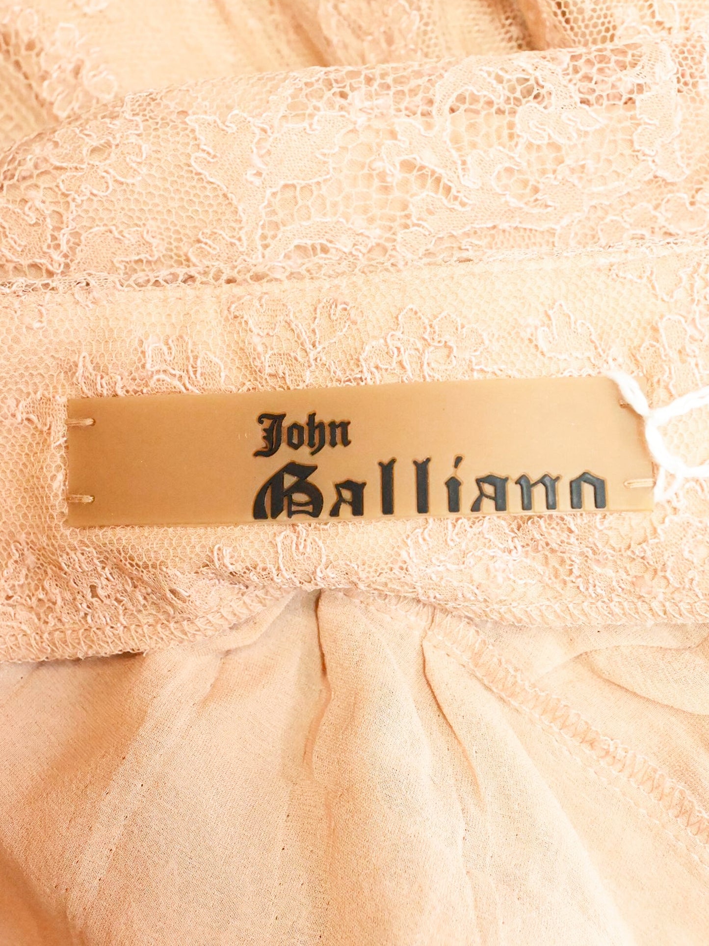 John Galliano 2003 Black and Beige Floral and Logo Embroidered Shirt and Lace Skirt Set