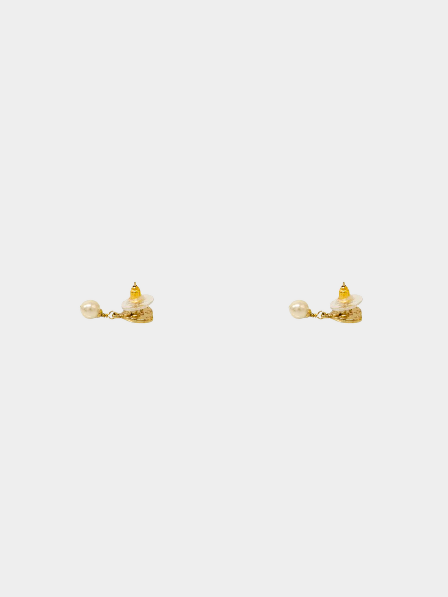 Chanel 2000s Black CC Pearl Hanging Stud Earrings