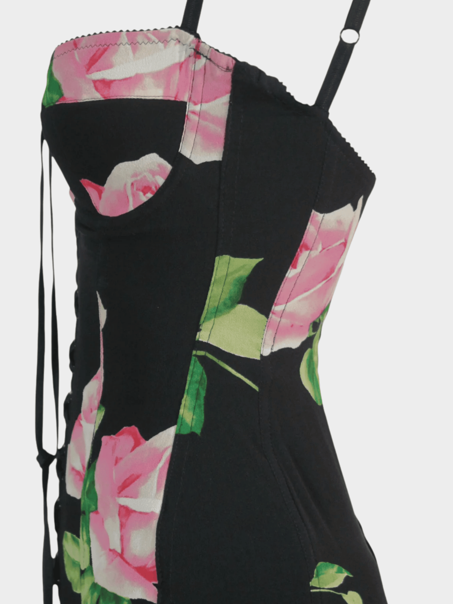 Dolce and Gabbana SS 2003 Black Lace-Up Corset Lingerie Silk Dress