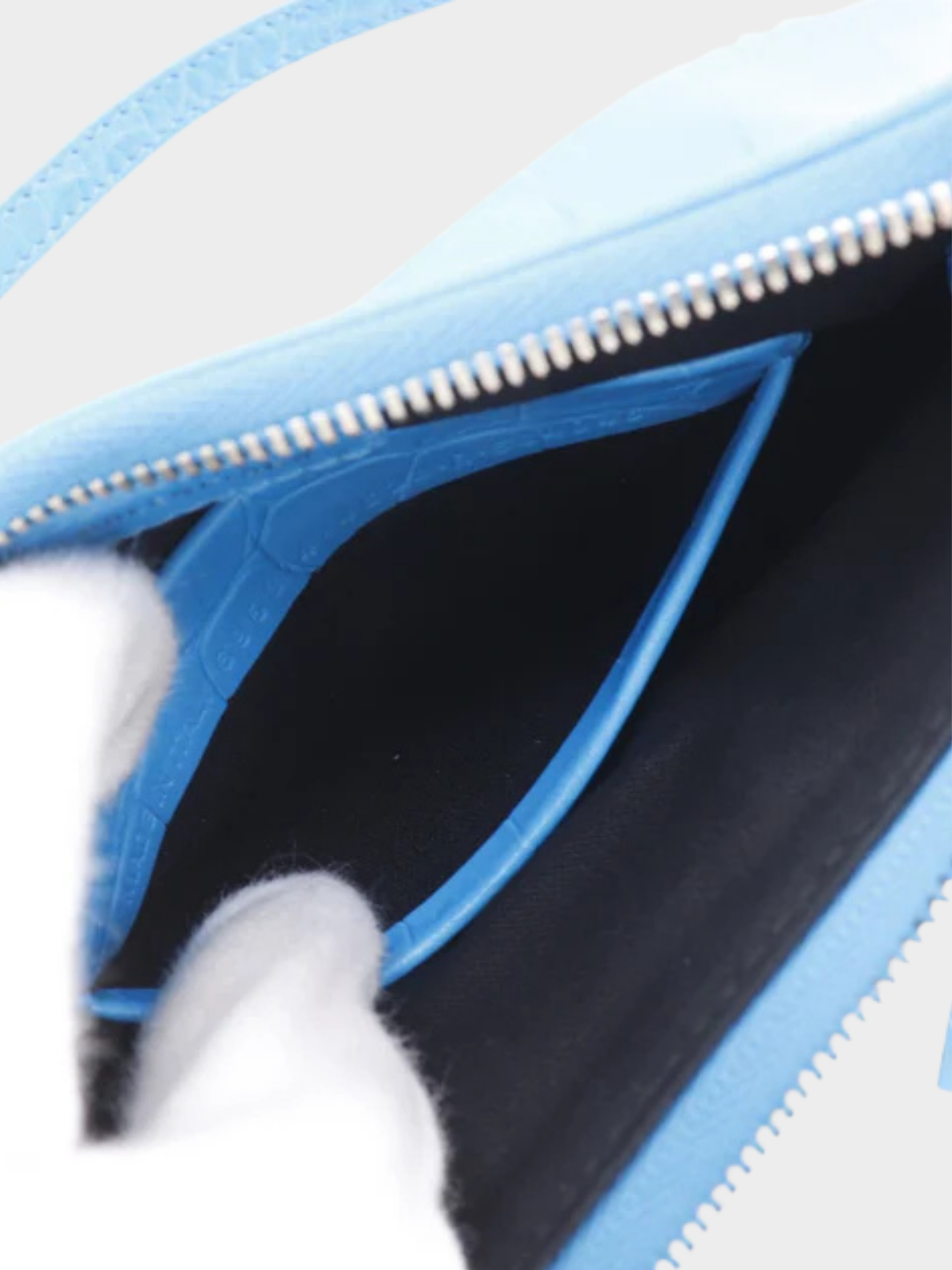 Balenciaga 2020s Light Blue Embossed Leather Hourglass XS Chain Shoulder Bag