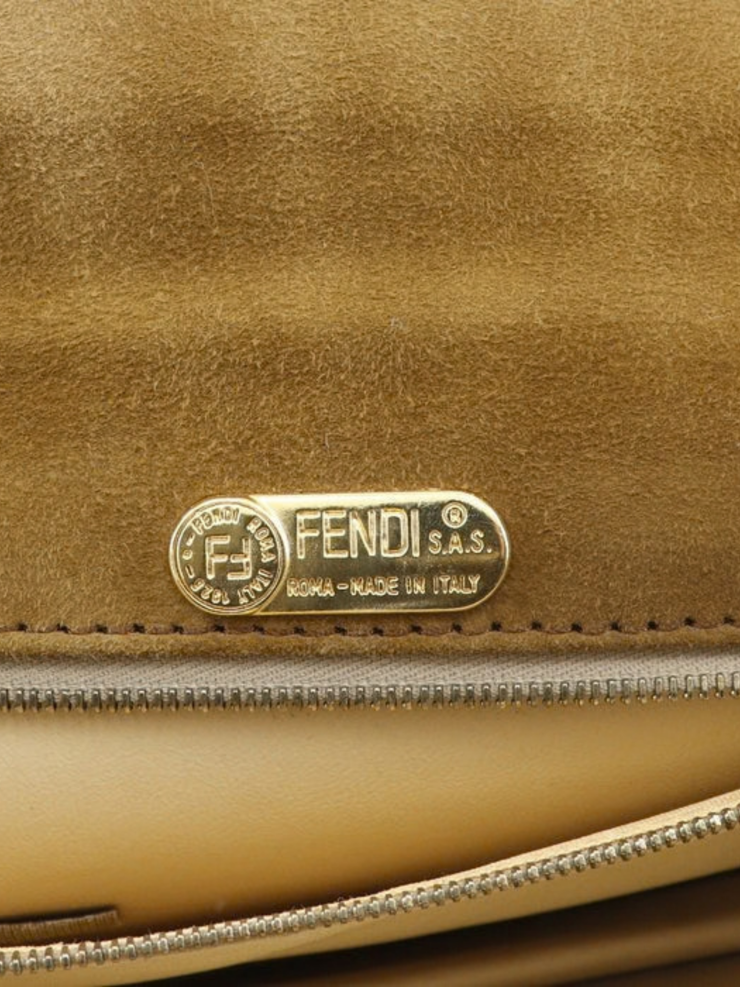Fendi 2000s Beige Suede Classic Flap Shoulder Bag