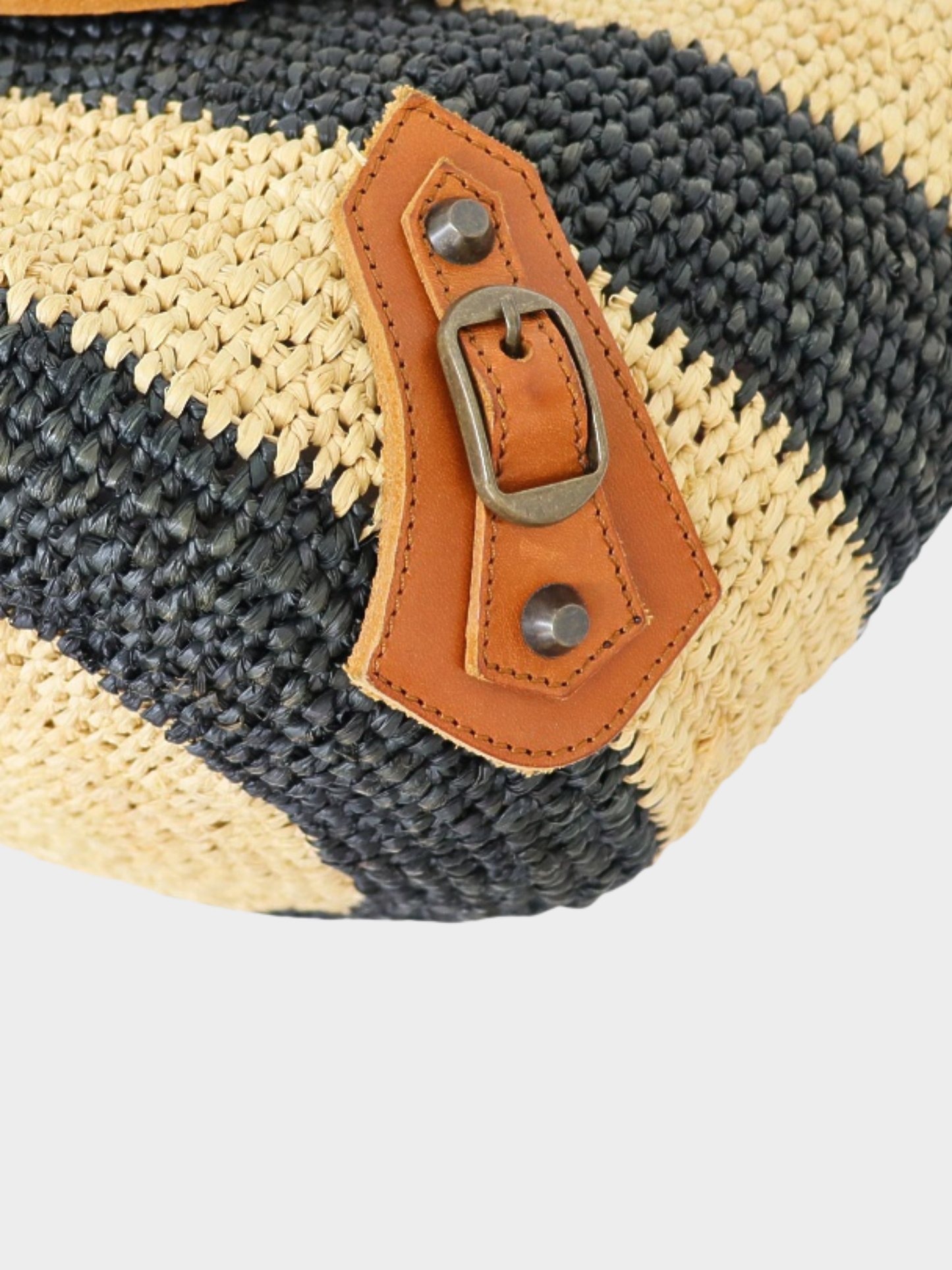 Balenciaga 2020s Black Beige Raffia Leather Tote Bag