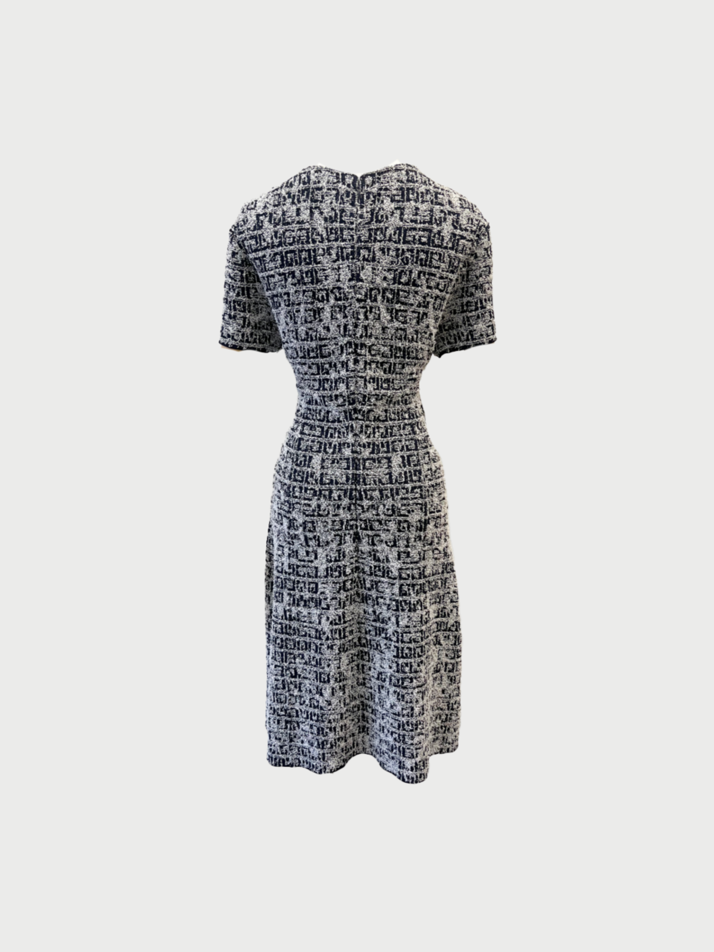 Givenchy 2020s Navy White 4G Tweed Short Sleeve Dress