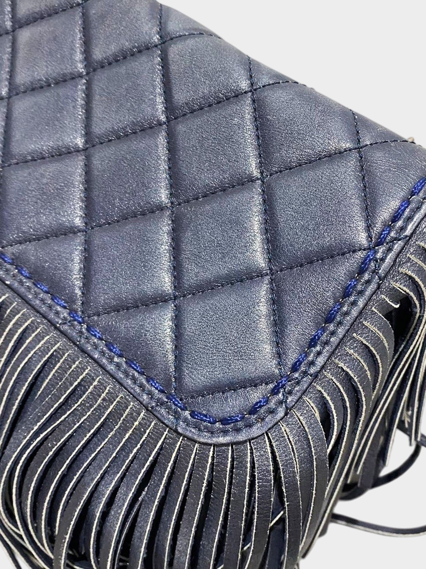 Chanel 2014 Navy Calfskin Leather Paris-Dallas Fringe Flap Bag