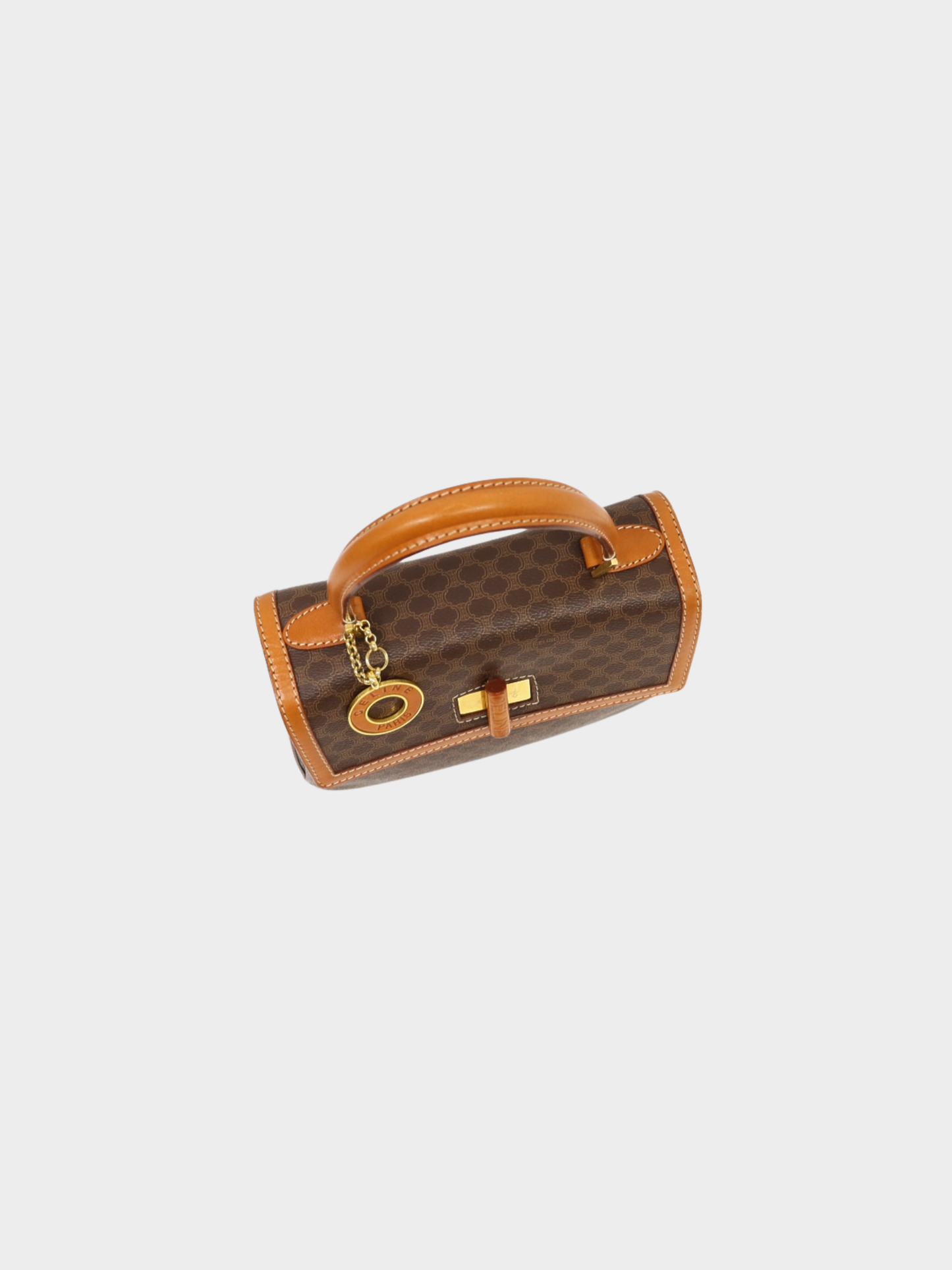 Celine 2000s Brown Macadam Leather PVC Turn Lock 2-Way Bag