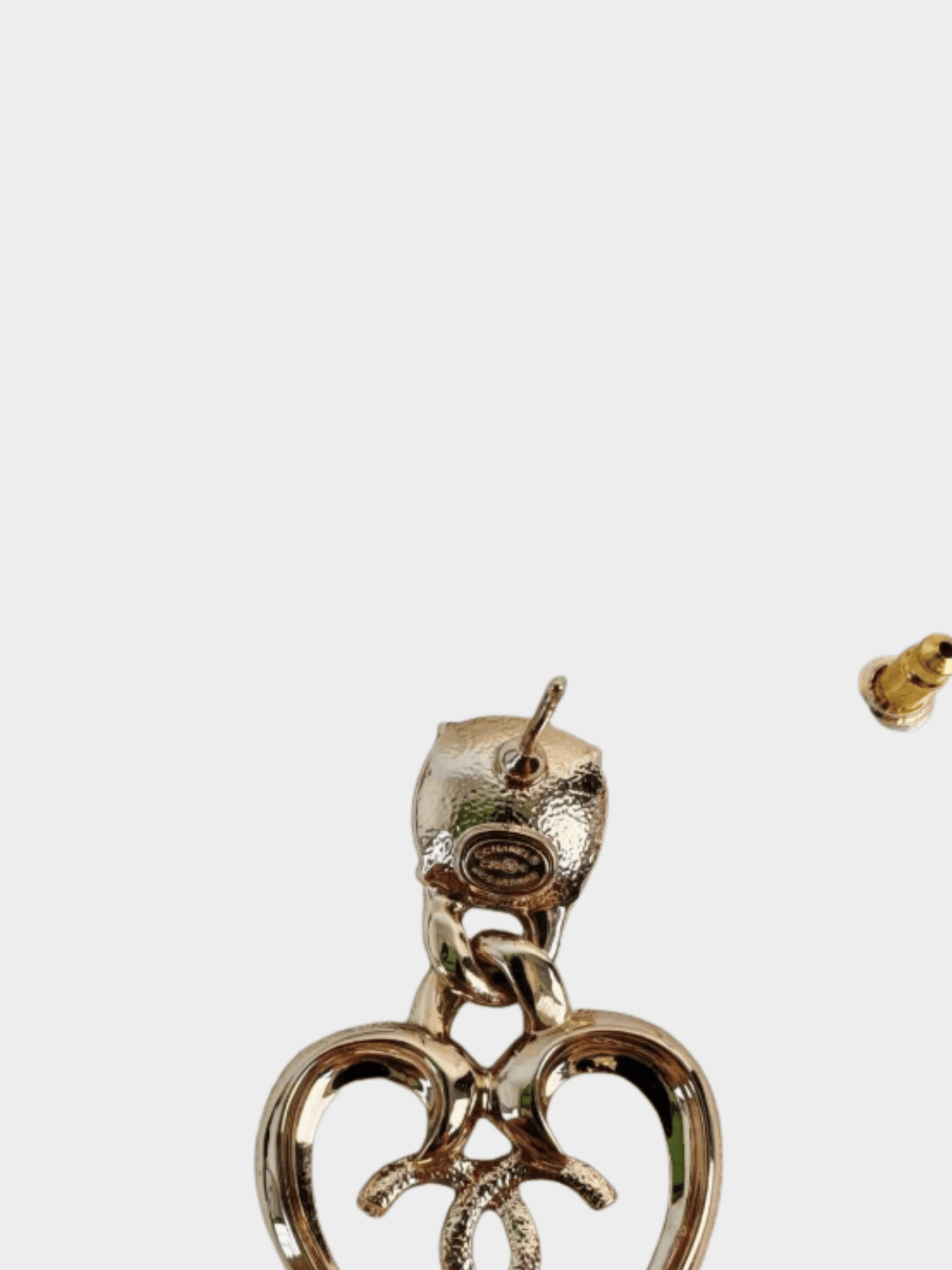 Chanel 2000s CC Logos Rhinestone Heart Dangle Stud Earrings