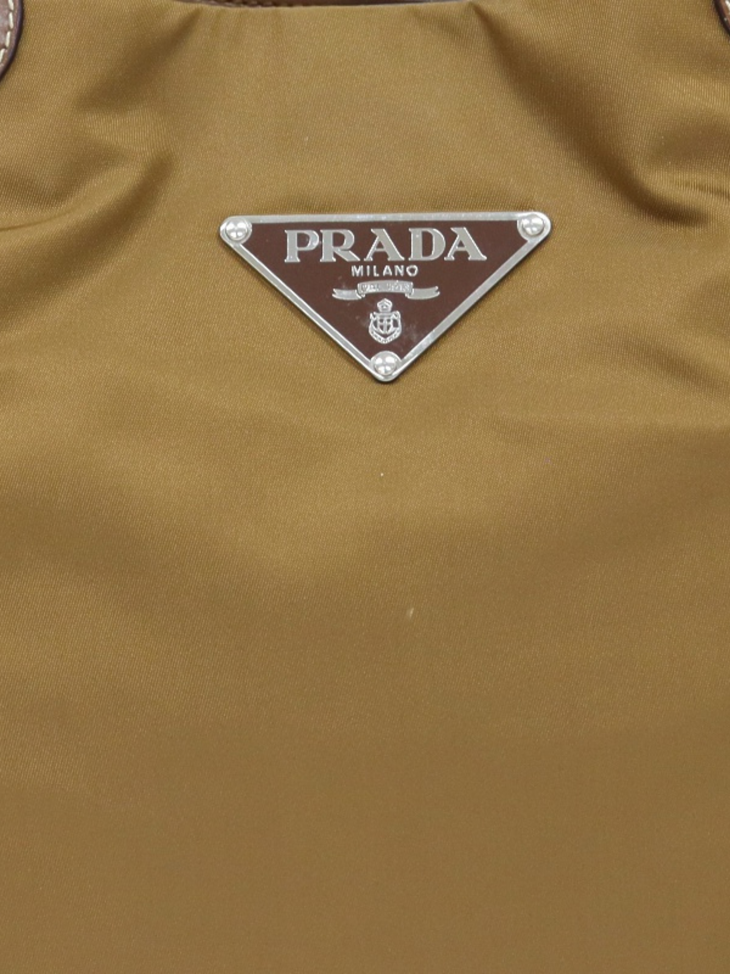 Prada 2000s Brown Nylon Leather Triangle Logo Hardware Handbag