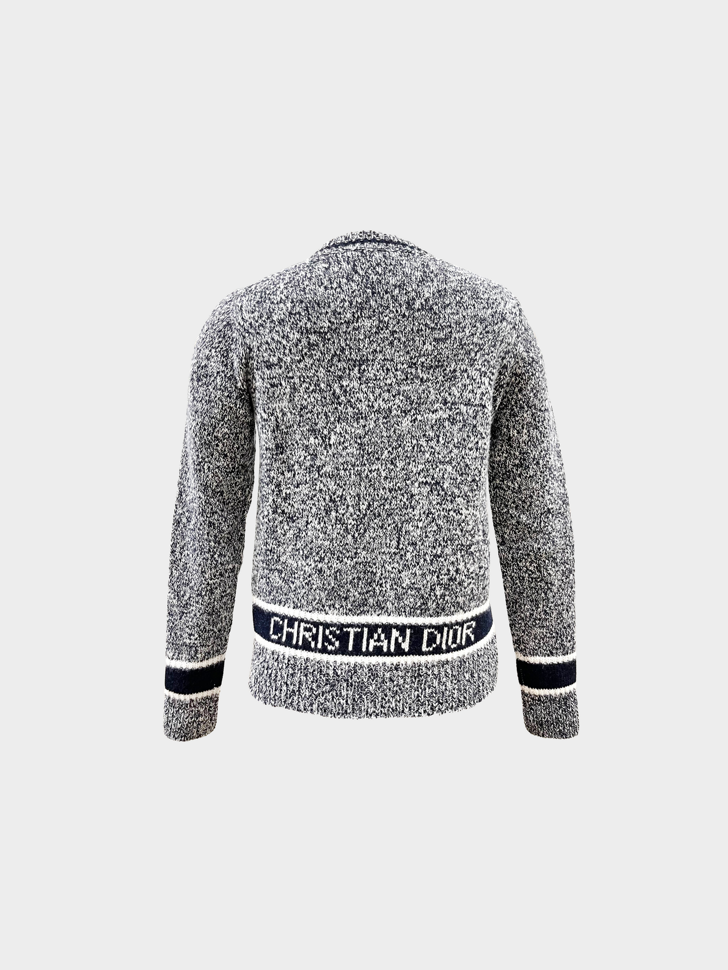 Christian Dior 2020s Navy and Cream V-Neck Logo Sweater
